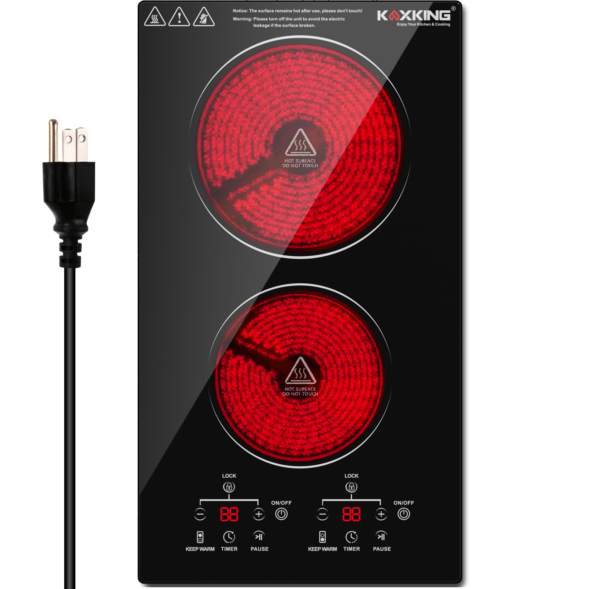12 Inch 2 Burner Electric Cooktop with Sensor Touch Control - 9 Heating Levels, Timer, Child Safety Lock & Keep Warm Function - 110V Built-In Stovetop for Kitchen, RV, Dorm & Small Spaces