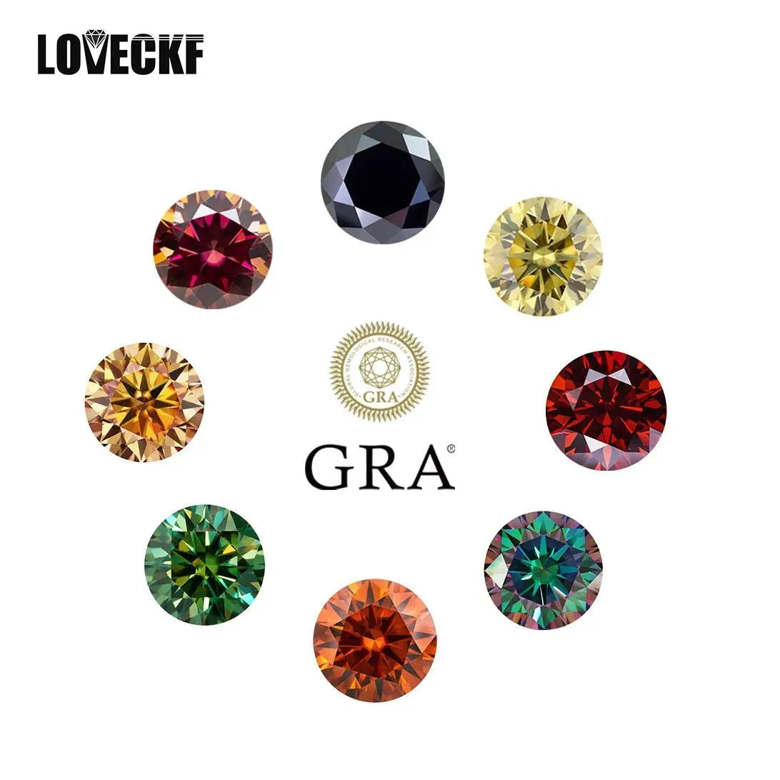 Loose Moissanite Stones - Pink, Black, Green, Blue, Yellow, Purple, Gray, Red | Round Cut GRA Certified Diamonds & Gemstones for Jewelry Making, Engagement Rings & Wedding Bands