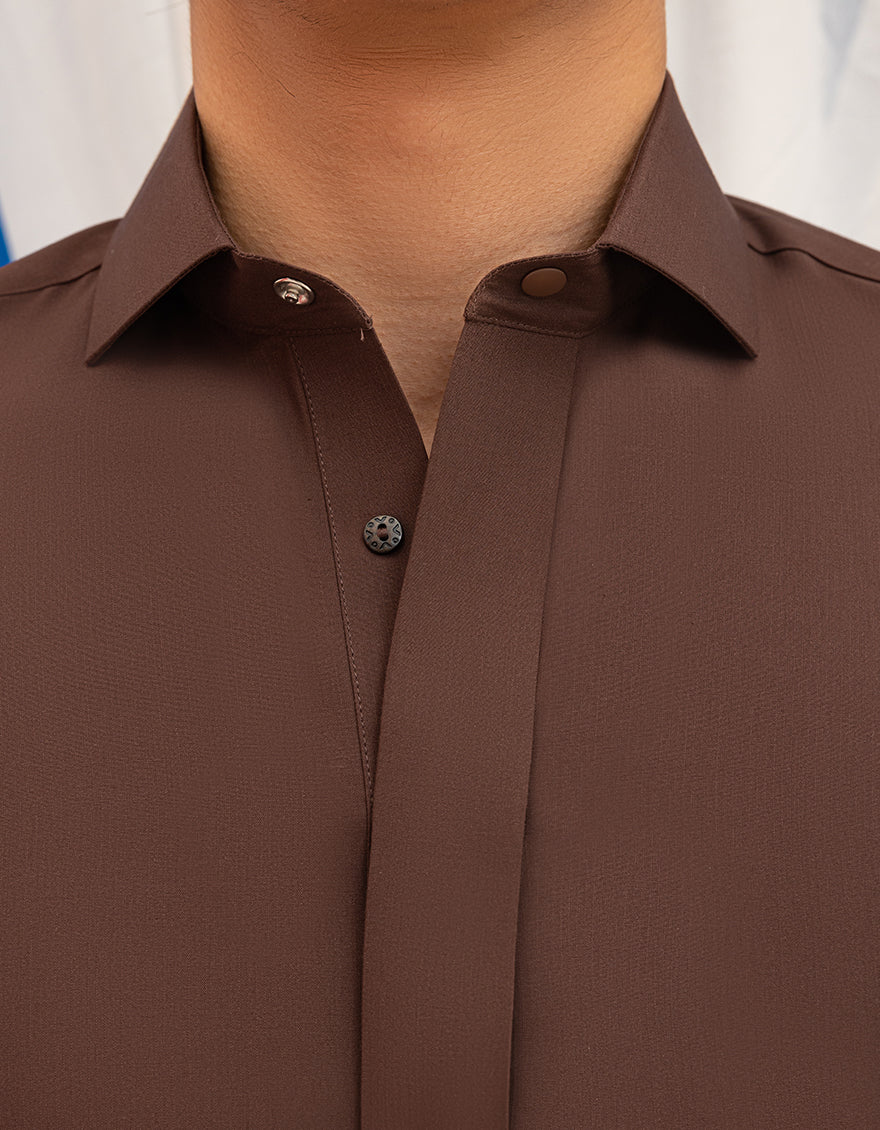 Premium Blended Brown Jubba by J. Junaid Jamshed - Modest Islamic Abaya Dress for Women - Perfect for Prayer, Eid, and Special Occasions