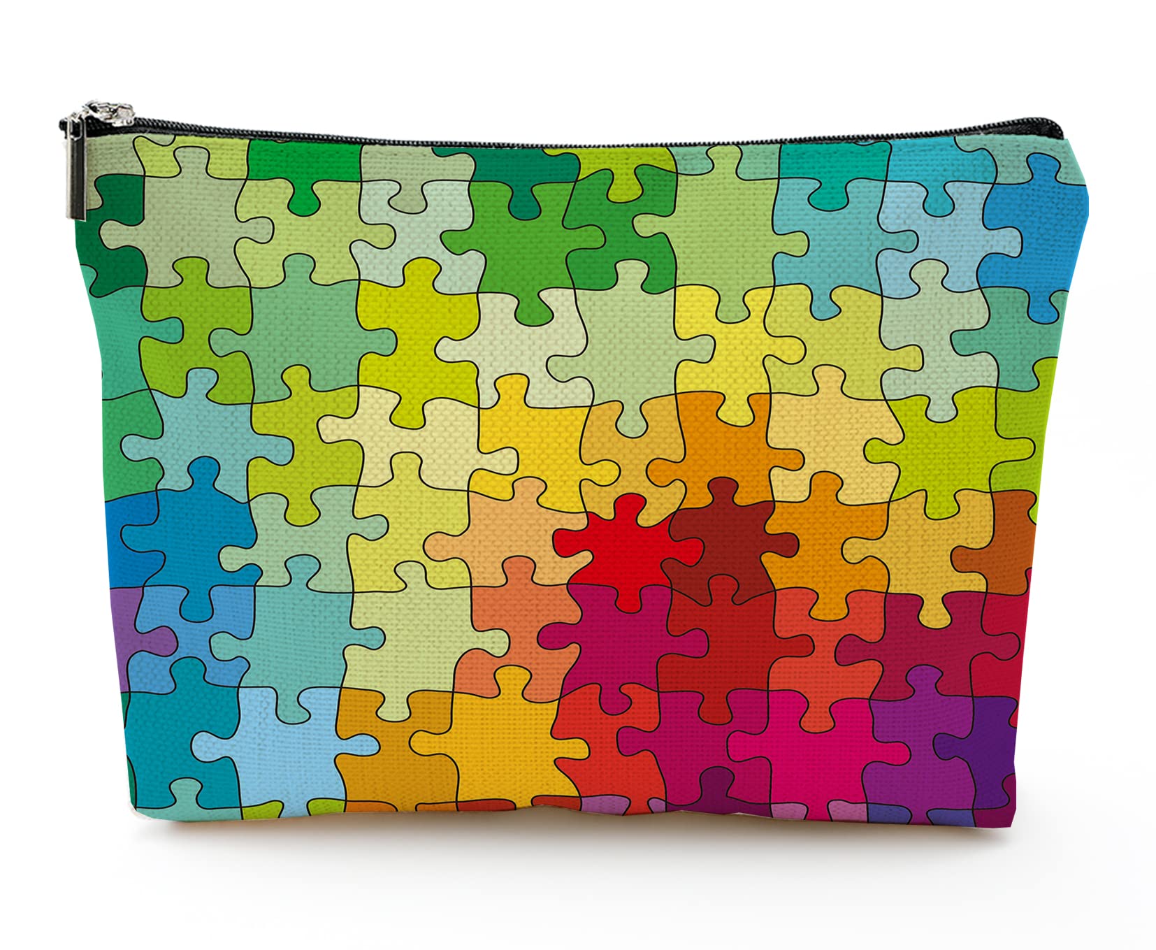 Large Travel Makeup Bag for Women - Waterproof Cosmetic Organizer with Zipper, 7x10 Inch Toiletry Pouch (Colorful Puzzle Design) - Perfect for Vacation, Gym & Daily Essentials Storage