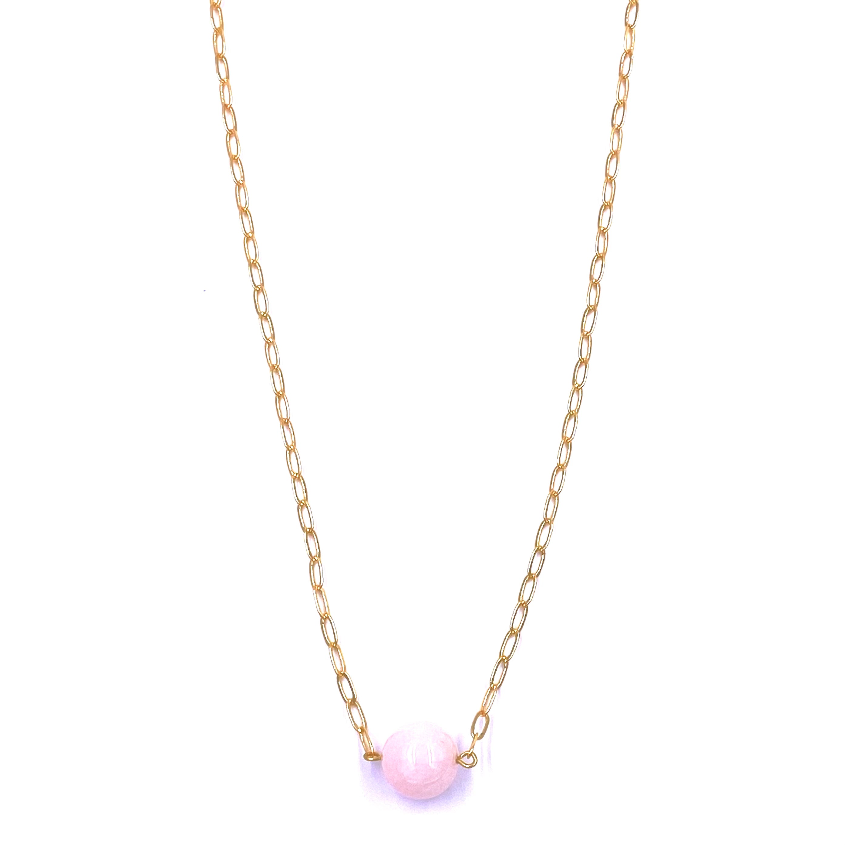 Ashley Gold Stainless Steel Gold Plated Pink Semi Precious Single Ball Necklace - Elegant Jewelry for Women, Perfect for Date Night, Party & Special Occasions