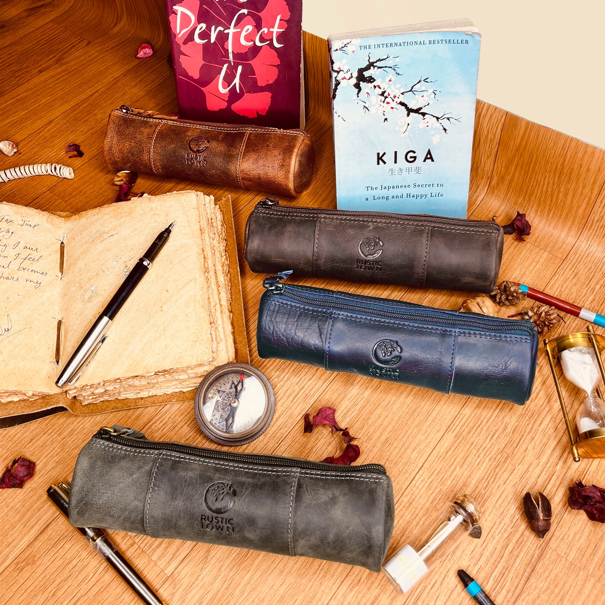 Premium Winnie Leather Zipper Pen Pencil Case - Brown, School & Office Organizer for Students & Professionals - Perfect for Backpacks, Desks & Travel Accessories