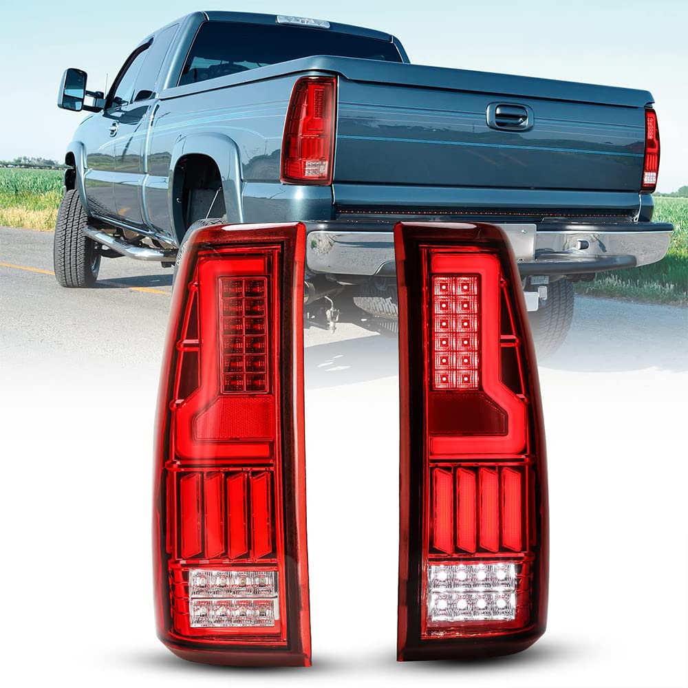 CPW LED Tail Lights for 1999-2006 Chevy Silverado 1500/2500/3500 & 1999-2002 GMC Sierra 1500/2500/3500 - Chrome/Red Clear Replacement Brake & Reverse Lights - Perfect for Night Driving & Enhanced Safety