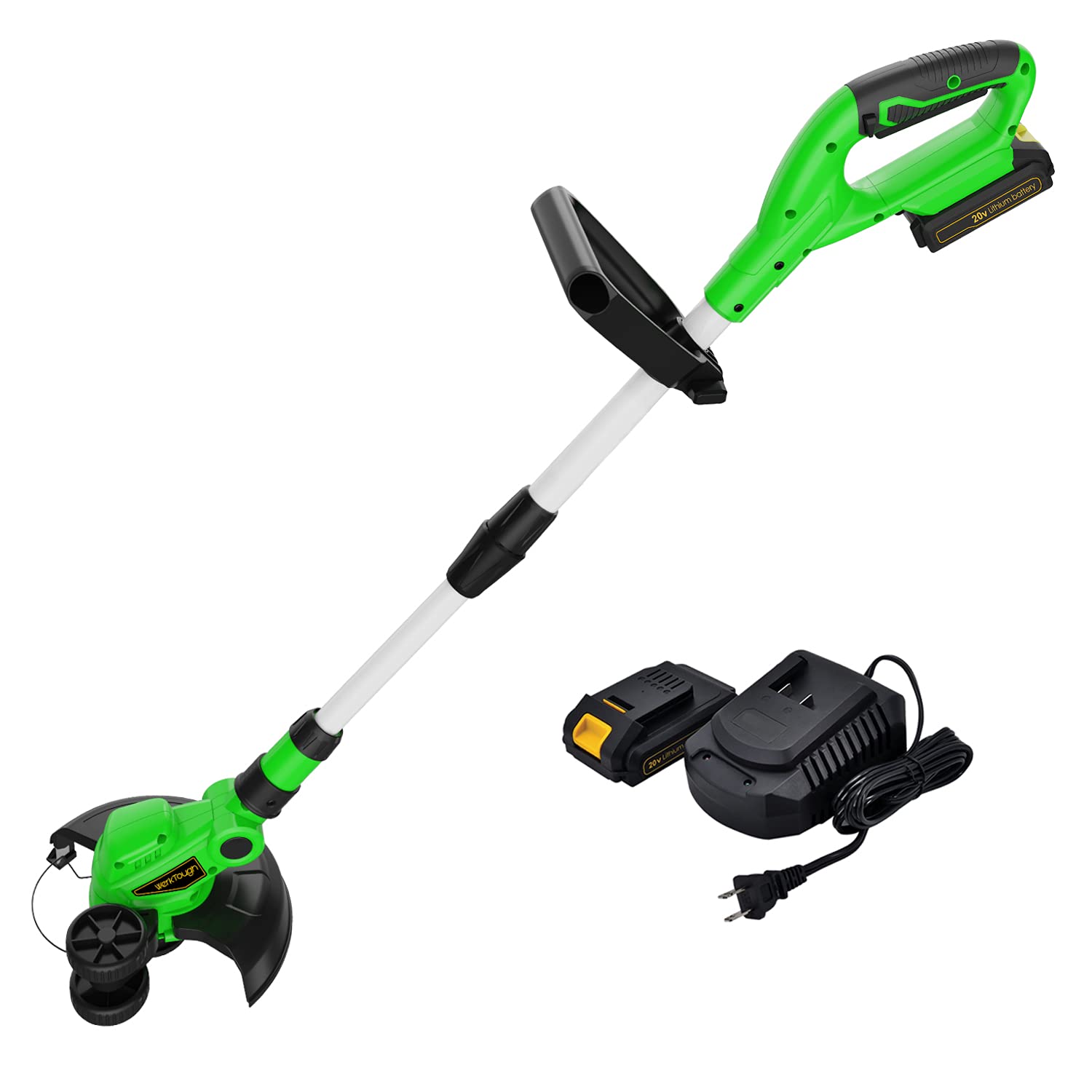 Werktough 20V Cordless Grass Trimmer with 2.0Ah Battery & Fast Charger - Lightweight Lawn Edger & Weed Wacker for Yard Maintenance, Landscaping & Garden Care (Model G001)