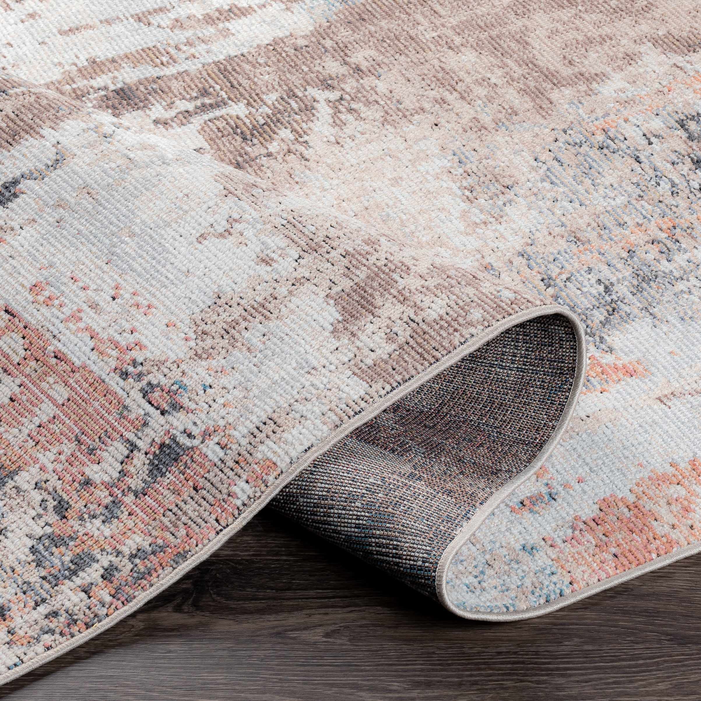 Hauteloom Winkleigh Modern Area Rug for Living Room, Bedroom, Patio - Dark Red, Peach, Light Brown - 5'3