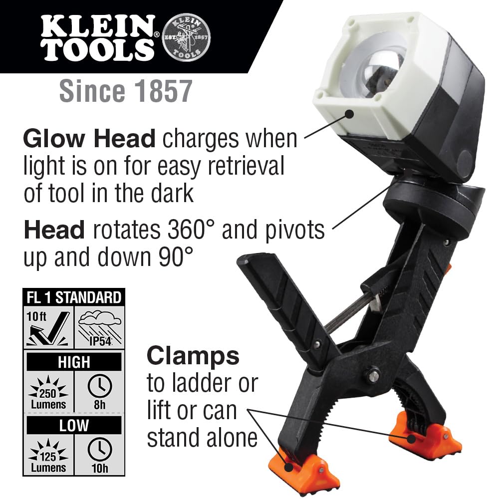 Klein Tools 56029 LED Work Light - 360° Rotating & 90° Pivoting Head, Dust & Water Resistant - Perfect for Construction, Auto Repair, and Home Improvement Projects