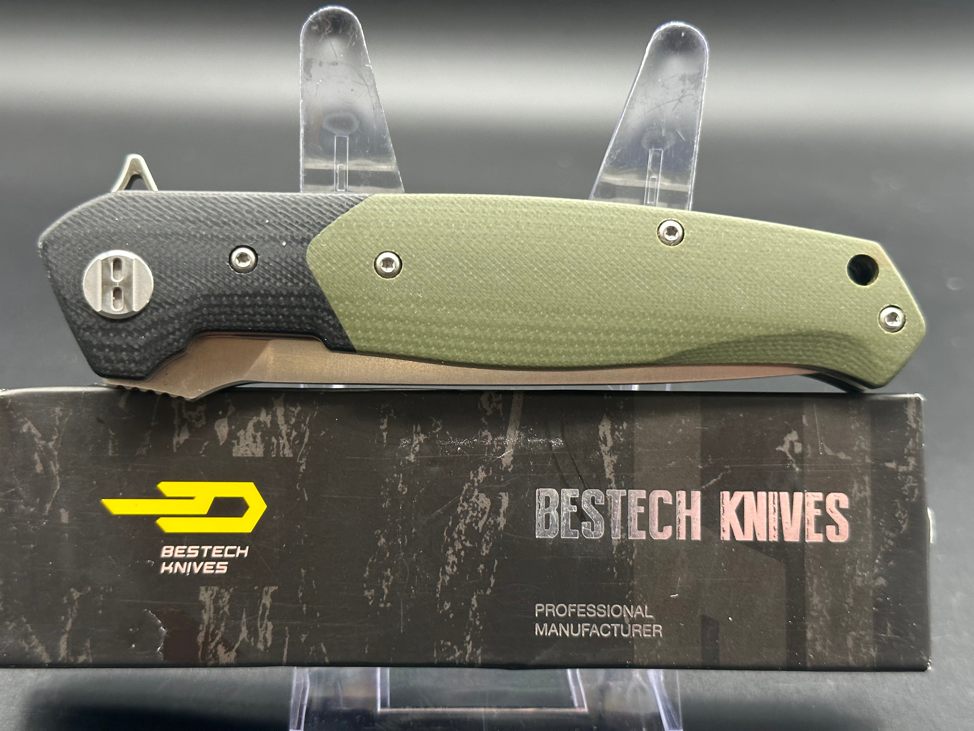 BESTECH SWORDFISH BG03A Tactical Folding Knife - D2 Steel Blade, Black & Green G10 Handle - EDC, Camping, Survival, Outdoor Adventures