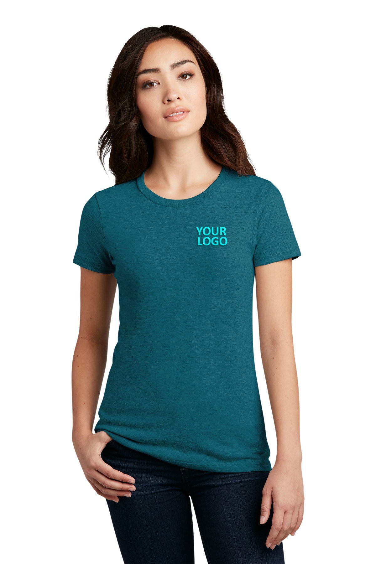 District Made Women's Perfect Blend Crew Tee - Soft Heathered Teal Casual T-Shirt for Everyday Wear, Lounge & Outfits