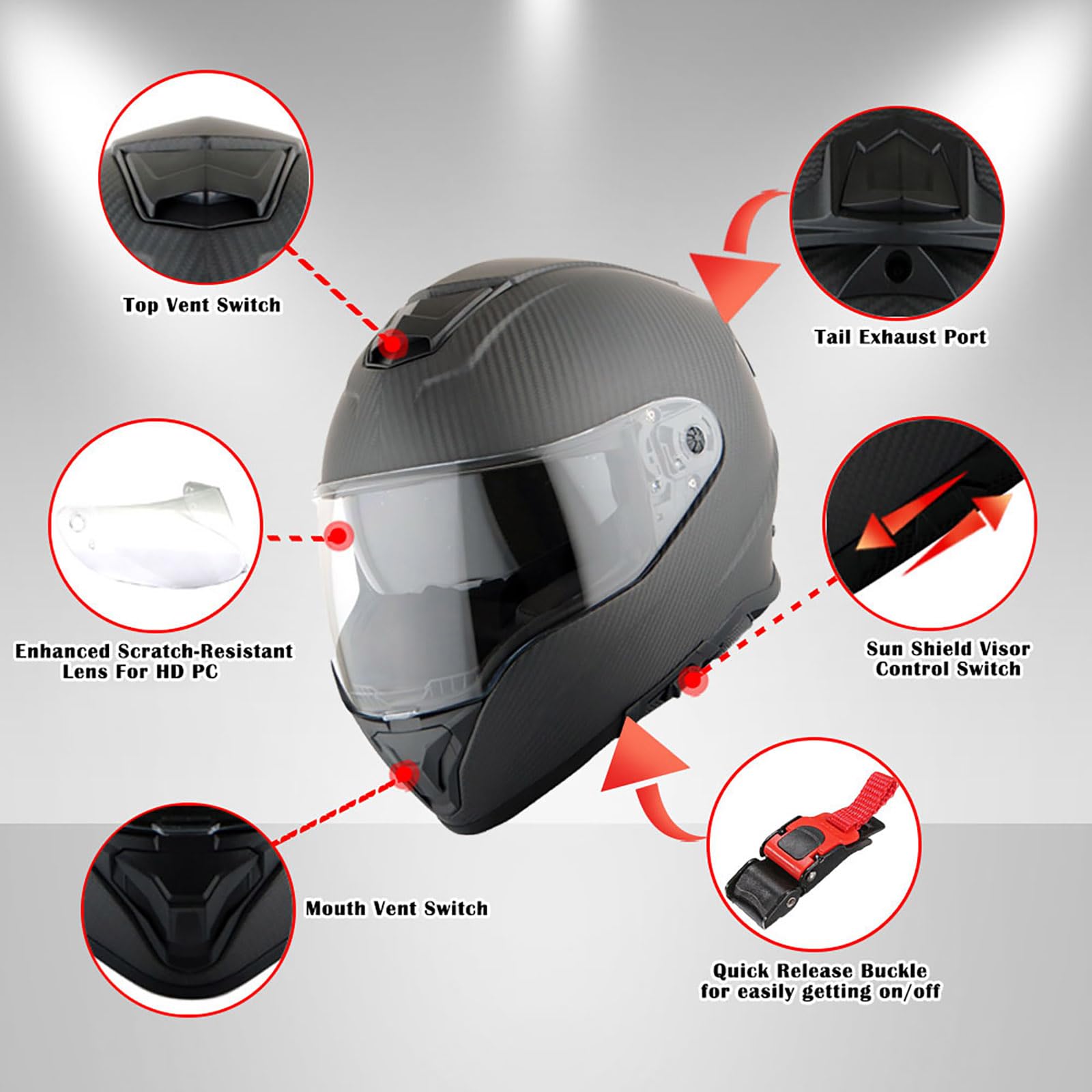 Martian Genuine Carbon Fiber Motorcycle Full Face Helmet - DOT Approved Black - Perfect for Street Biking, Racing & Safety Protection