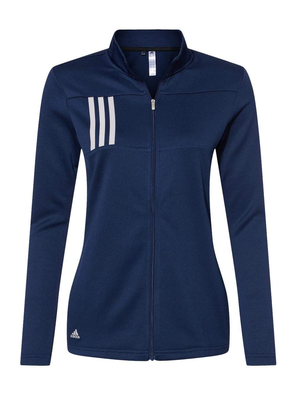 Adidas Women's 3-Stripes Double Knit Full-Zip Hoodie - Team Navy Blue/Grey Two - Size L - Comfortable Athletic Jacket for Running, Gym & Casual Wear