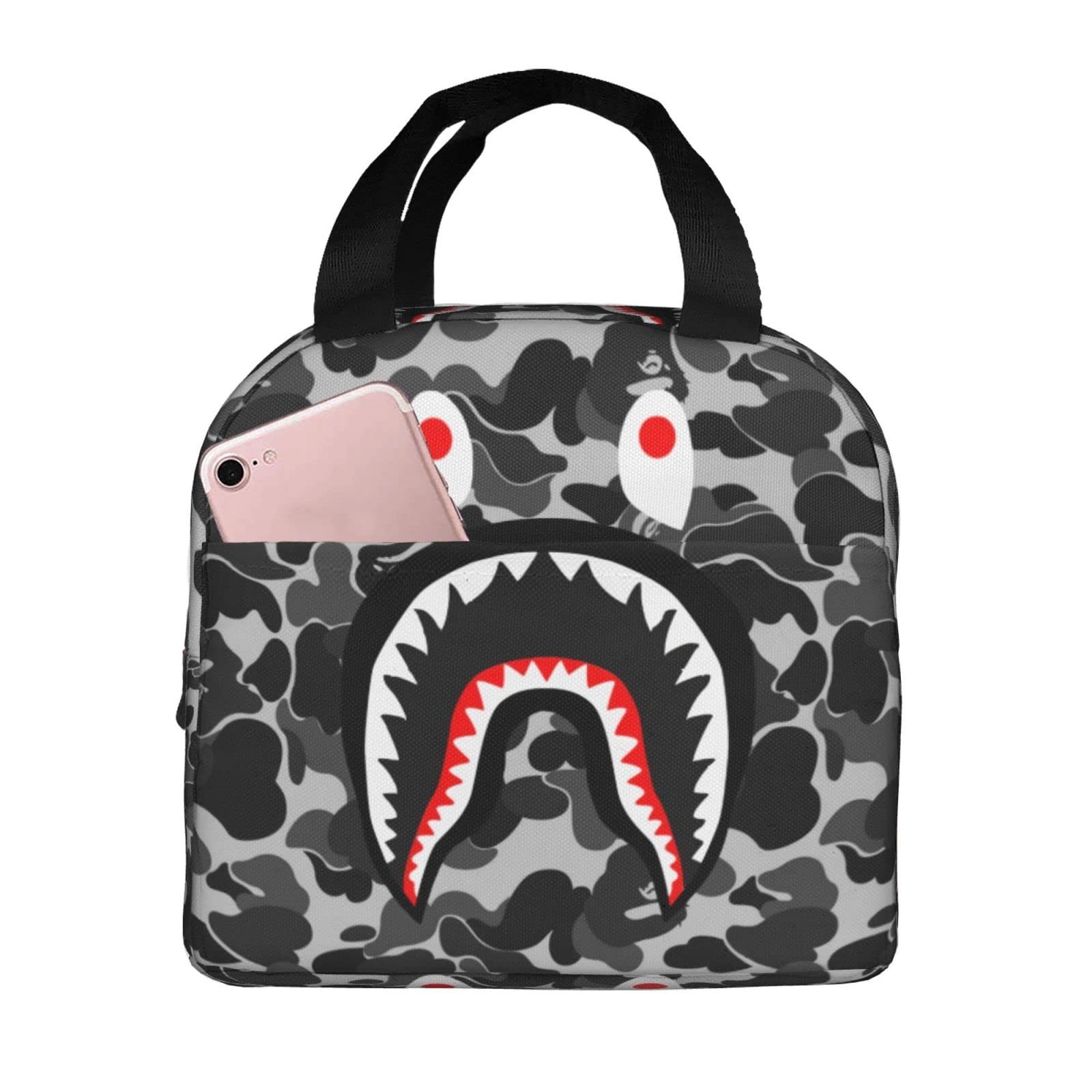 Shark Face Insulated Lunch Box - Reusable Thermal Lunch Bag for School, Office, Work & Travel - Portable Picnic Tote & Food Storage Bag - Perfect for Kids, Adults & Outdoor Activities