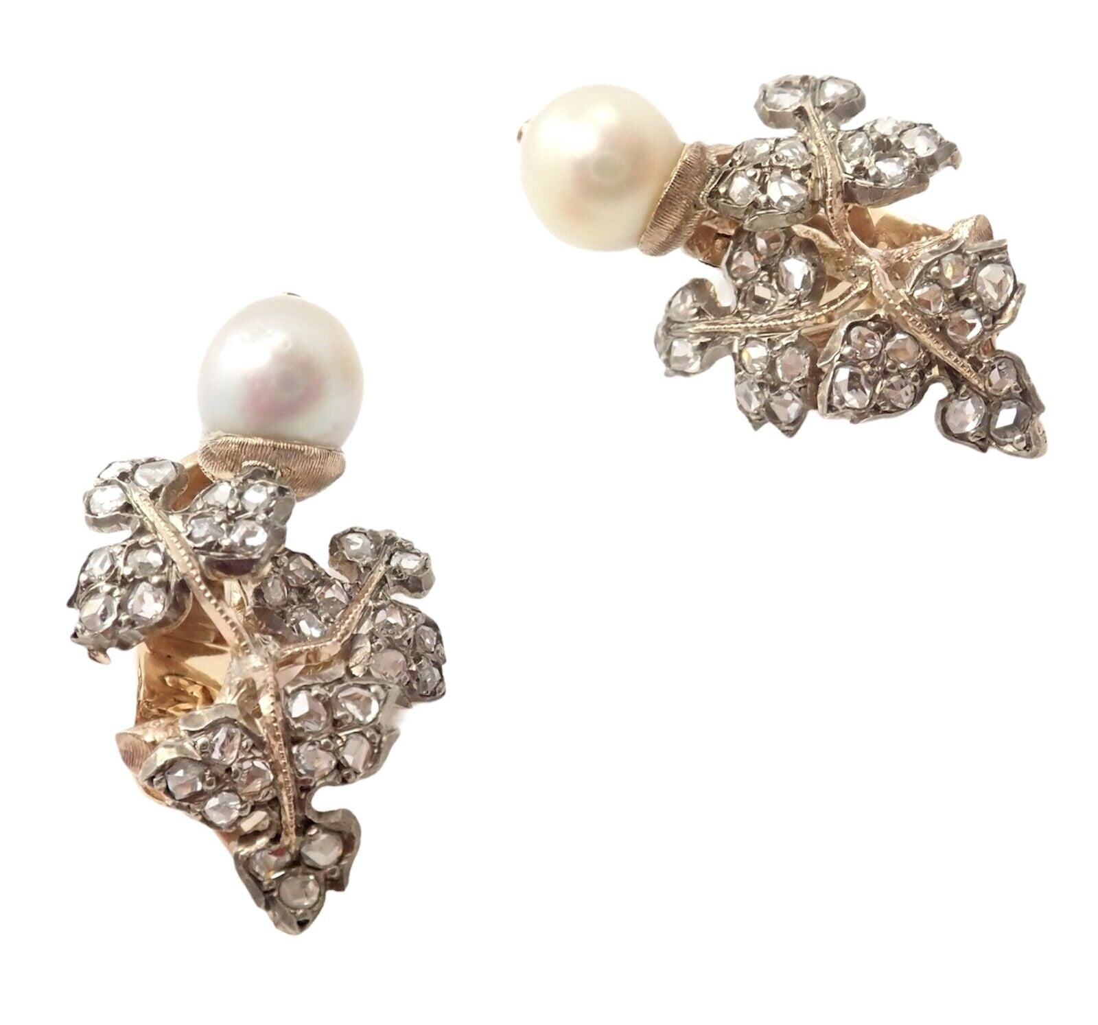 Authentic Gianmaria Buccellati 18k Yellow Gold Pearl Rose Cut Diamond Earrings - Luxury Jewelry for Weddings & Special Occasions