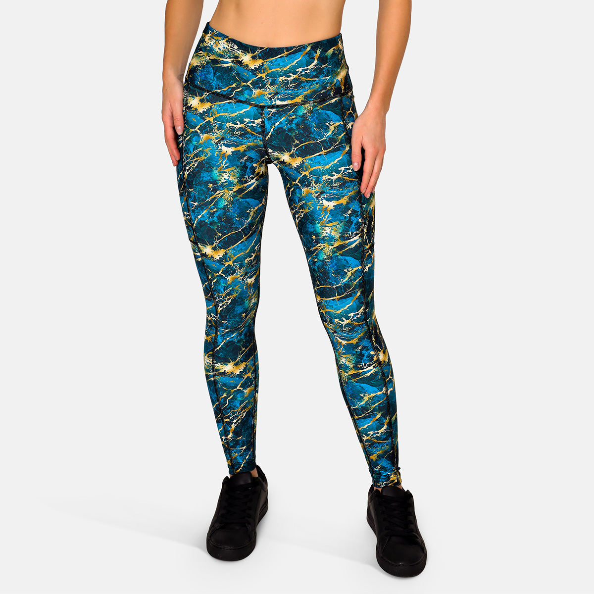 Luxury Gilded Marble Print High-Waisted Yoga Leggings for Women - Trendy Workout Pants for Gym, Running & Lounge Wear