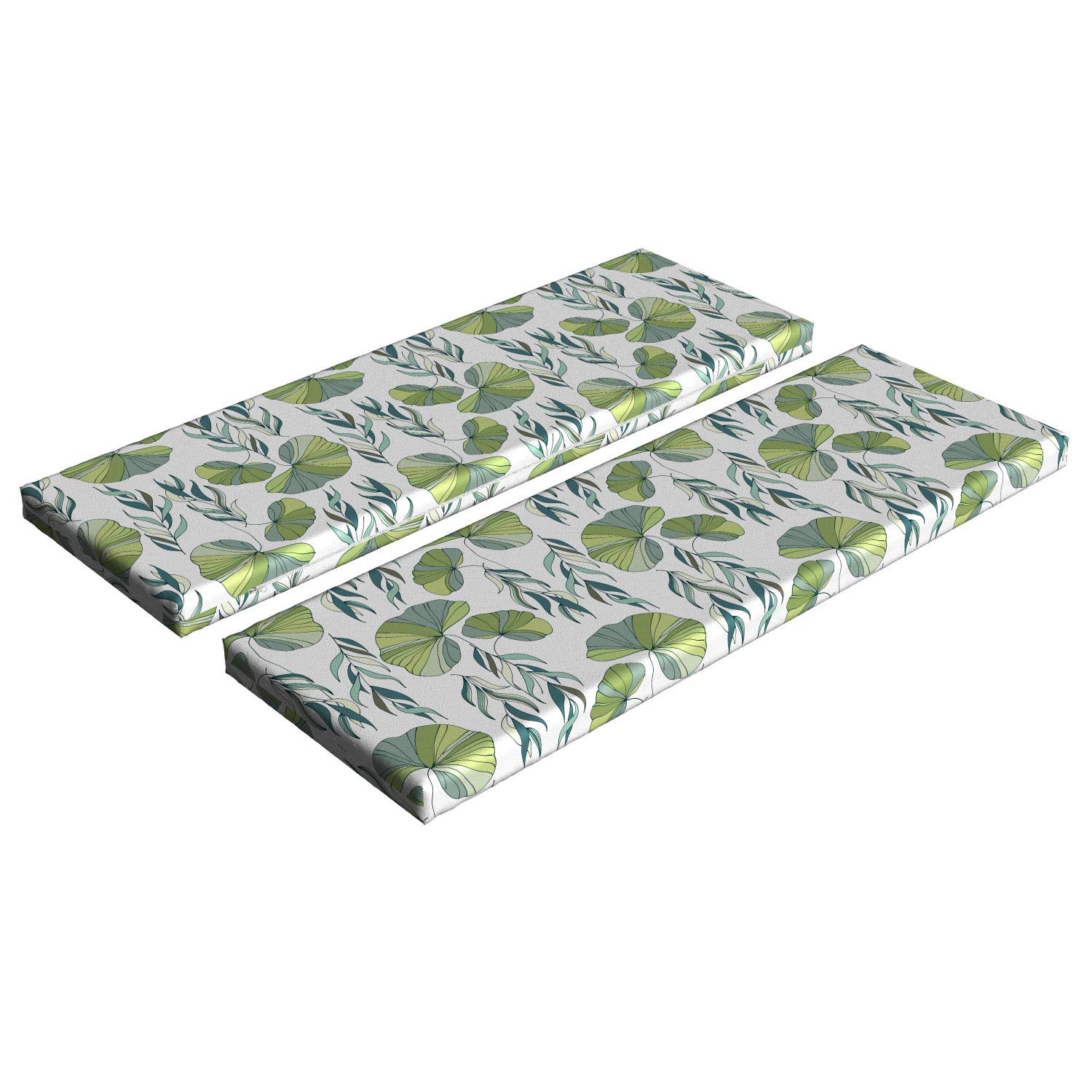 Ambesonne Asian Leaves Bench Cushion Set of 2 - Green Water Lily Foliage Design, Standard Size Foam Seat Pad (45