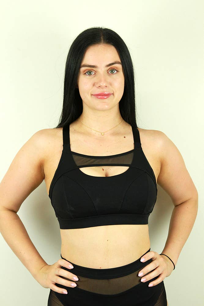 Maddox Mesh Sports Bra for Women - High Support Breathable Workout Top - Black | Perfect for Running, Yoga & Gym Fitness Activities