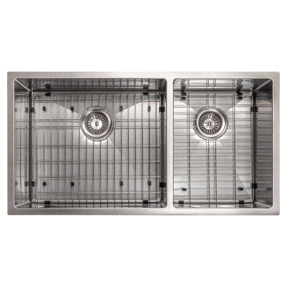 ZLINE 36-Inch Undermount Double Bowl Kitchen Sink - Satin Stainless Steel with Bottom Grid (Model SR60D 36S) | Perfect for Modern Kitchens, Restaurants & Food Prep Areas