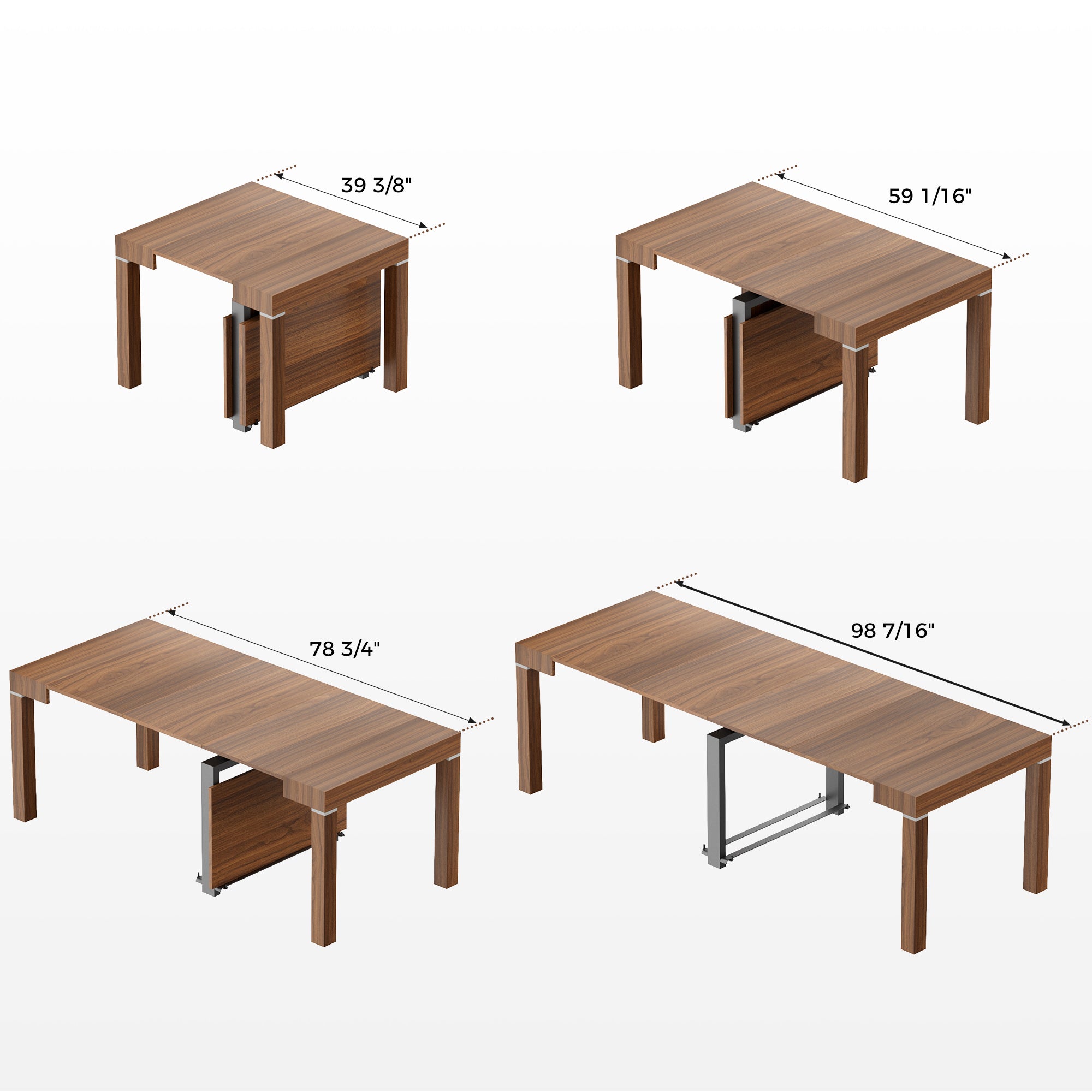 Extendable Dining Table 39 to 98 Inches - Solid Walnut Wood Expandable Table for Large Families & Entertaining Guests | Perfect for Dining Rooms, Kitchens & Open Floor Plans
