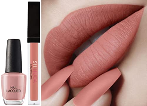 SH.HUDA Professional Long-Lasting Matte Lipstick & Nail Polish Set - Nude Shades for Women | Vegan, Cruelty-Free Makeup Kit for Daily Wear, Date Night & Special Occasions