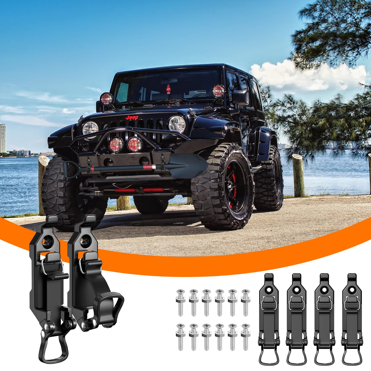 Heavy-Duty Roof Rack Shovel Mount - 6-Piece Black Metal Rubber Clamp Brackets for Axe & Shovel Storage | Truck, Offroad & Overland Vehicle Accessories | Perfect for Adventure Gear Organization on Jeep, SUV & Pickup Roof Racks
