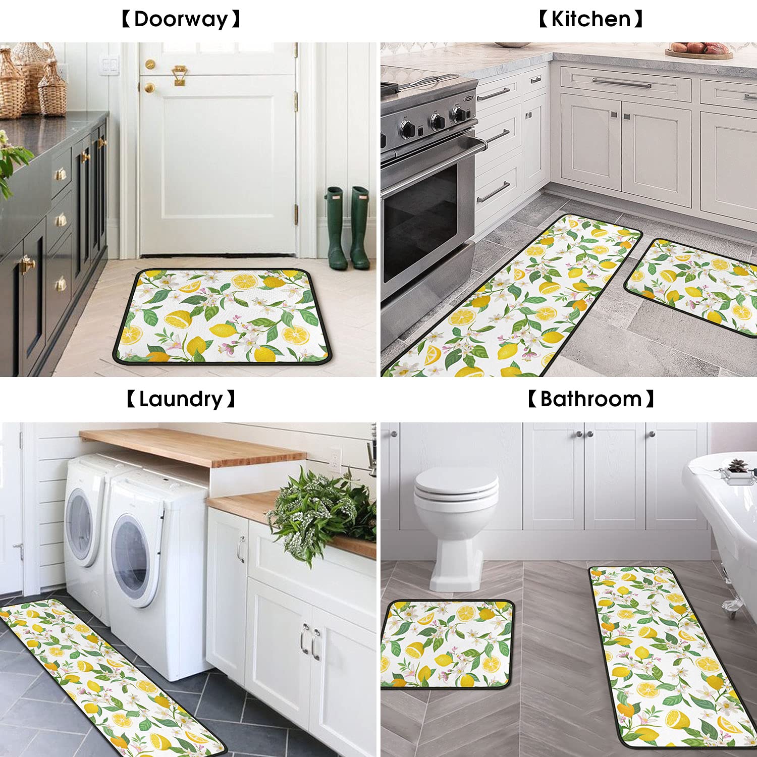Non-Slip Washable Microfiber Kitchen Rugs Set of 2 - Absorbent Stain Resistant Floor Mats (17