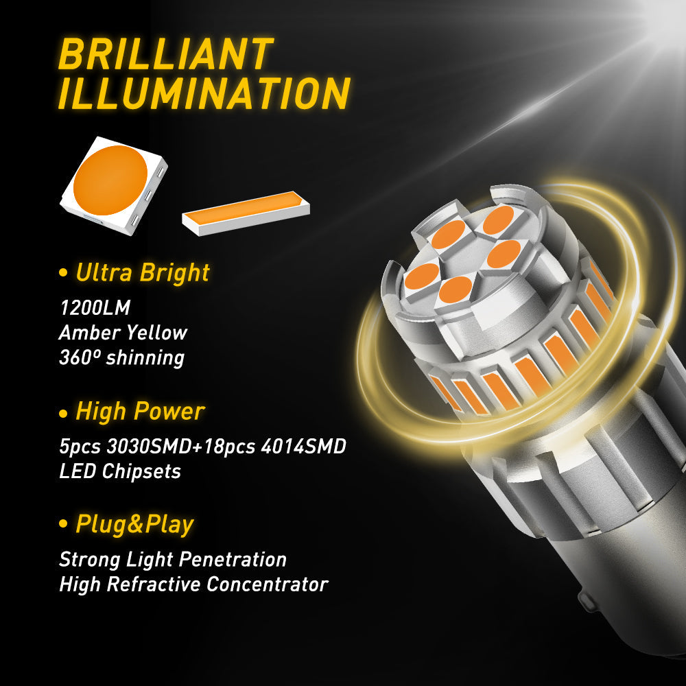 1156 LED Turn Signal Light Bulbs - Super Bright Amber Yellow (400% Brighter) - Perfect for Cars, Trucks, Motorcycles & Trailers - Enhanced Visibility & Safety