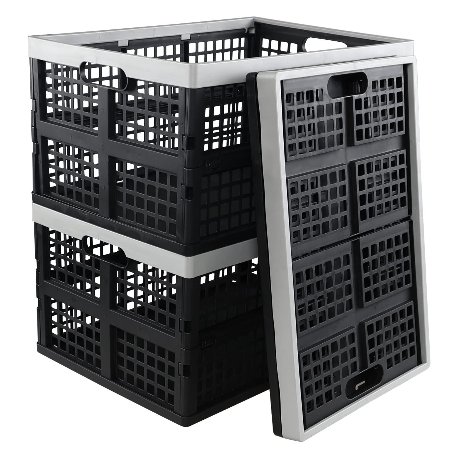 3-Pack 42L Collapsible Plastic Storage Crates - Foldable Stackable Organizer Bins for Home, Office, Garage & Car Organization (Multi-Purpose Utility Containers)