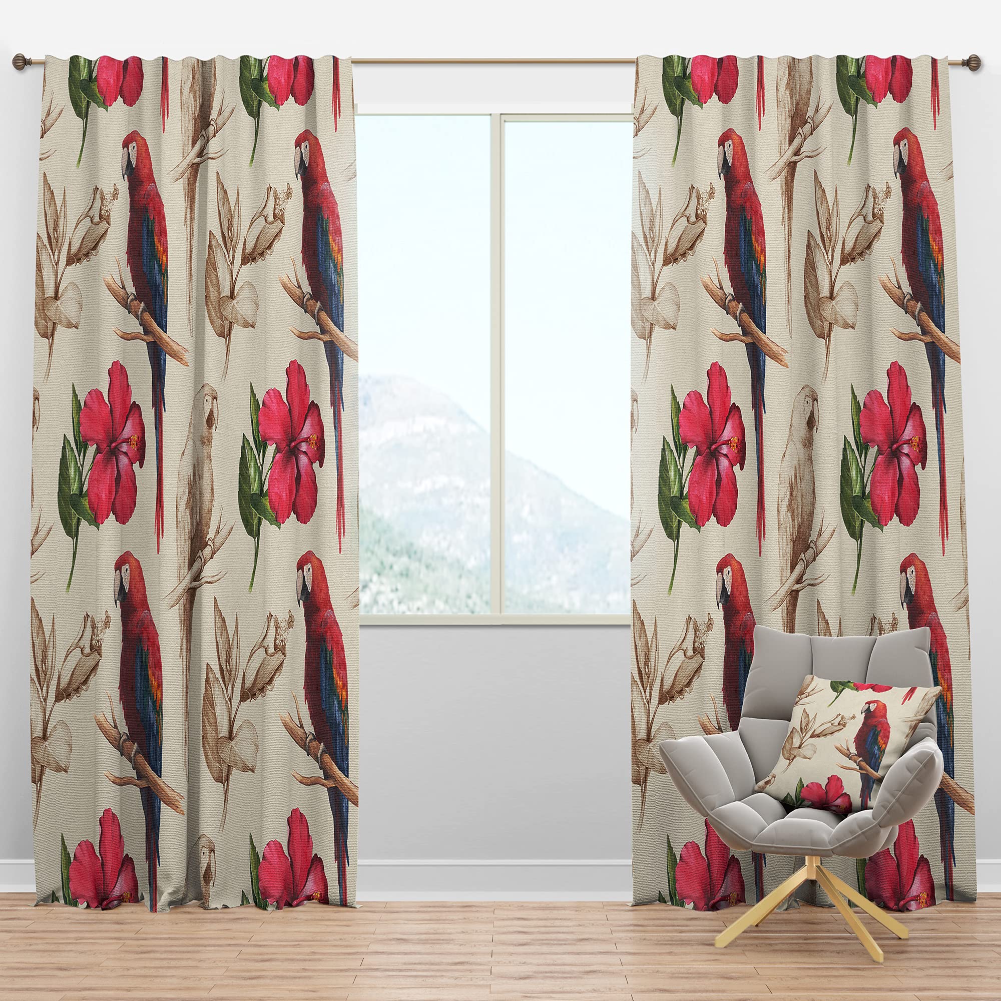 Macaw Parrot & Hibiscus Flower Blackout Curtains - Thermal Insulated Single Panel (52x95 inches) for Bedroom & Living Room - Block Light & Noise for Better Sleep & Privacy