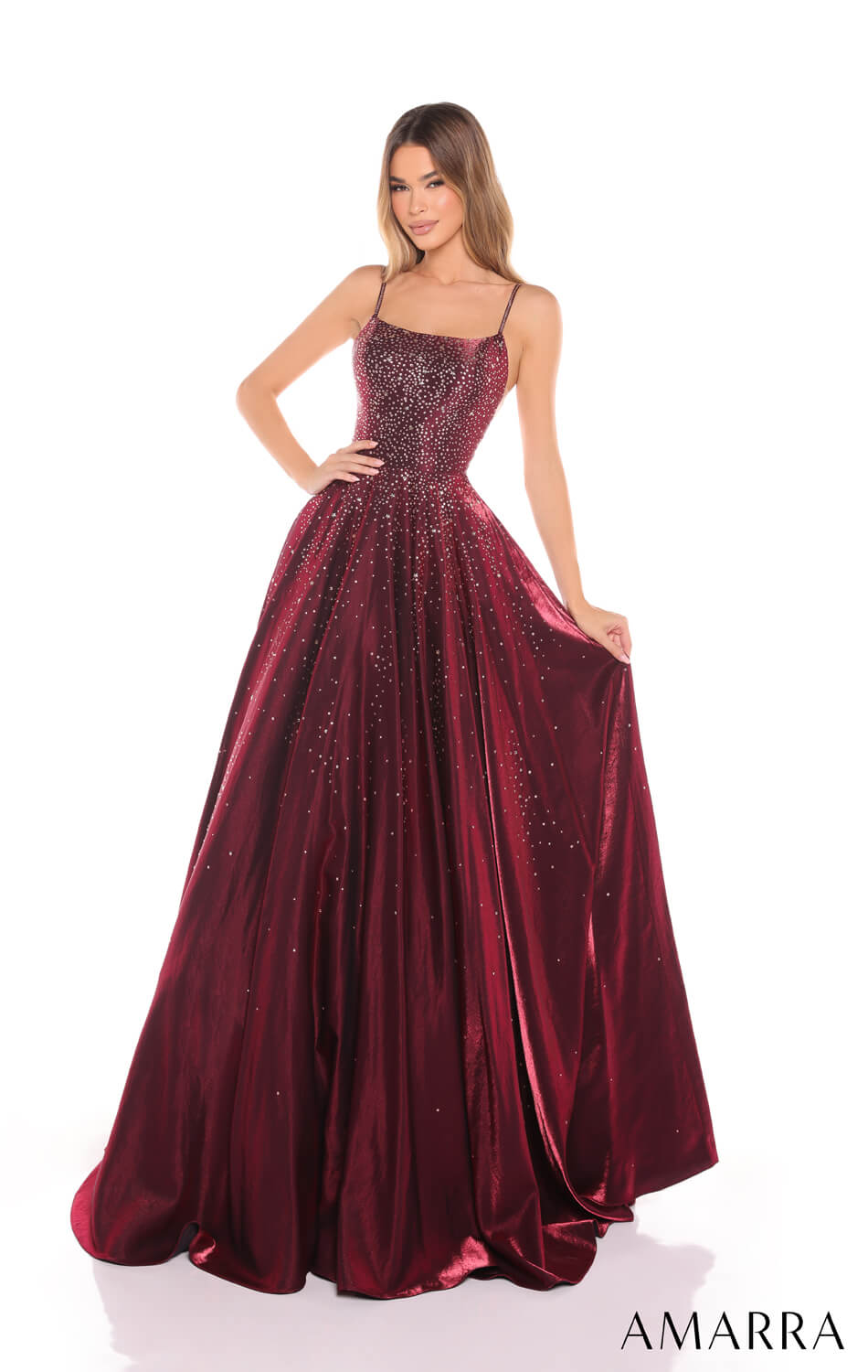 Elegant Amarra Hot Stone Ball Gown with Scoop Neckline - Perfect for Prom, Evening Gala & Formal Events