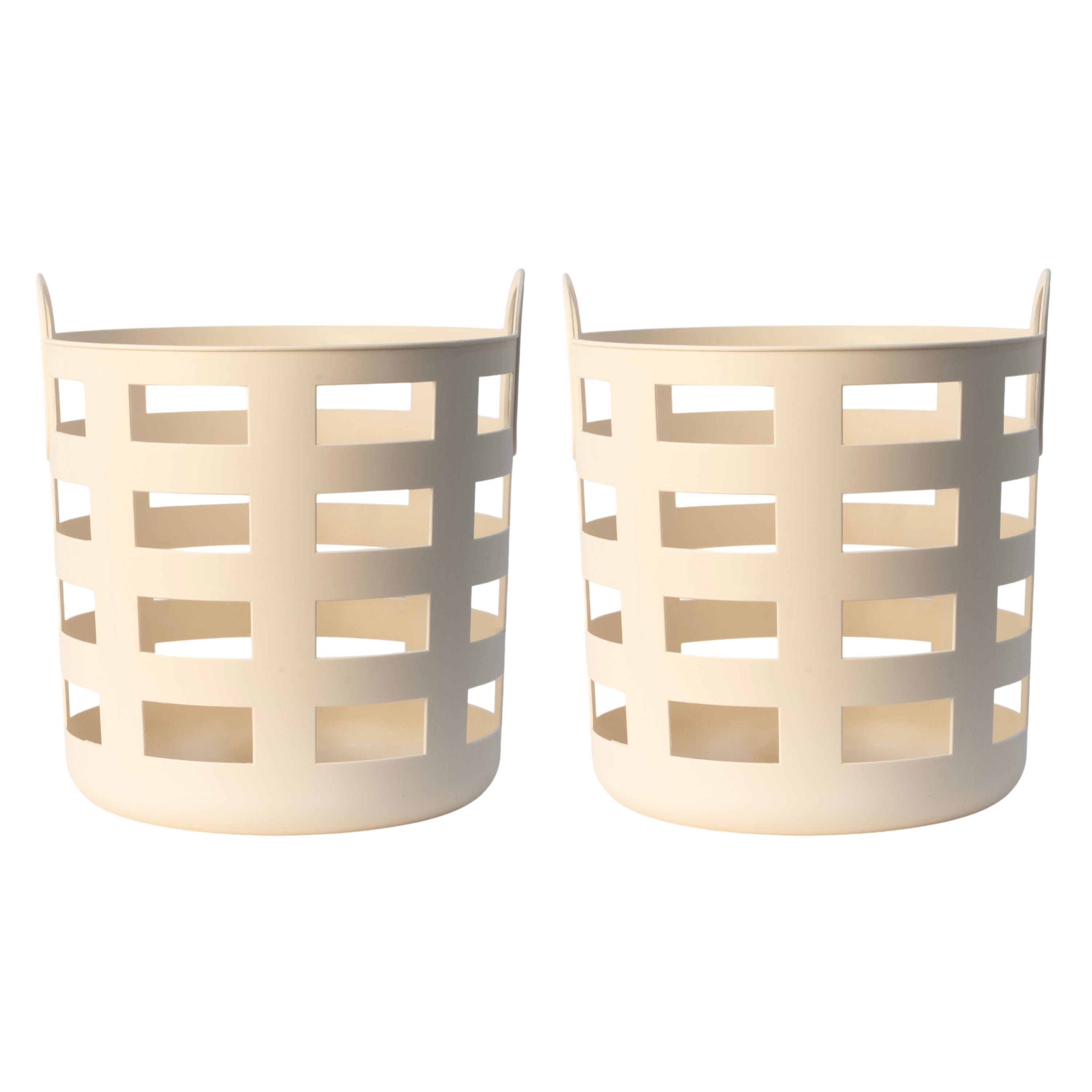 ENKEL STUDIO Large Woven Storage and Laundry Basket Set of 2 - Sand Color Foldable Fabric Hamper for Bedroom, Bathroom & Nursery Organization - Perfect for Clothes, Toys & Home Essentials