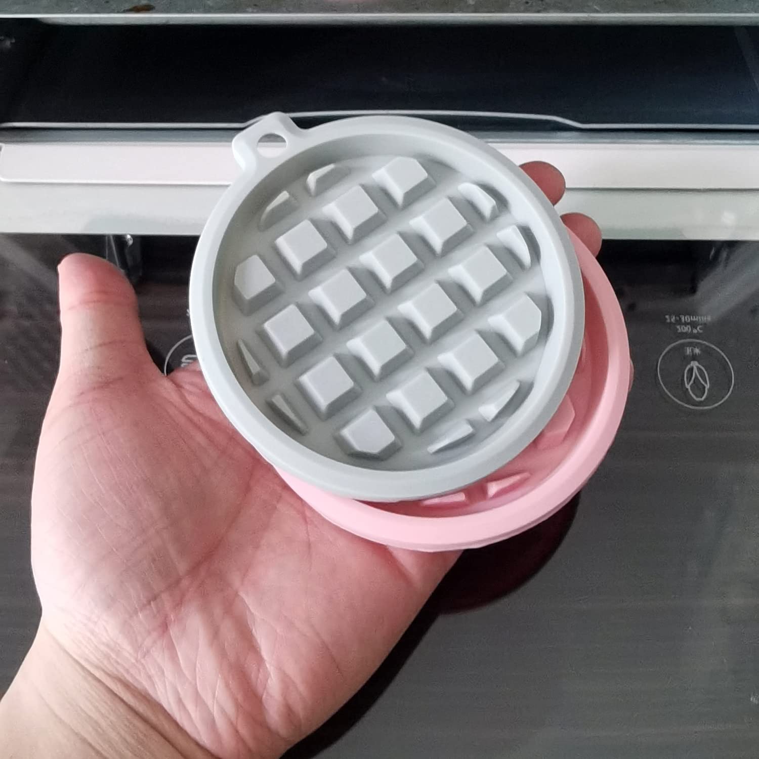 2-Pack Silicone Waffle Molds - Non-Stick Baking Molds for Waffles, Muffins, Cakes, Chocolate, Candy & Soap Making - Round 3.8x3.8x0.4 Inch (Blue & Pink) - Perfect for Home Baking, DIY Desserts & Craft Projects