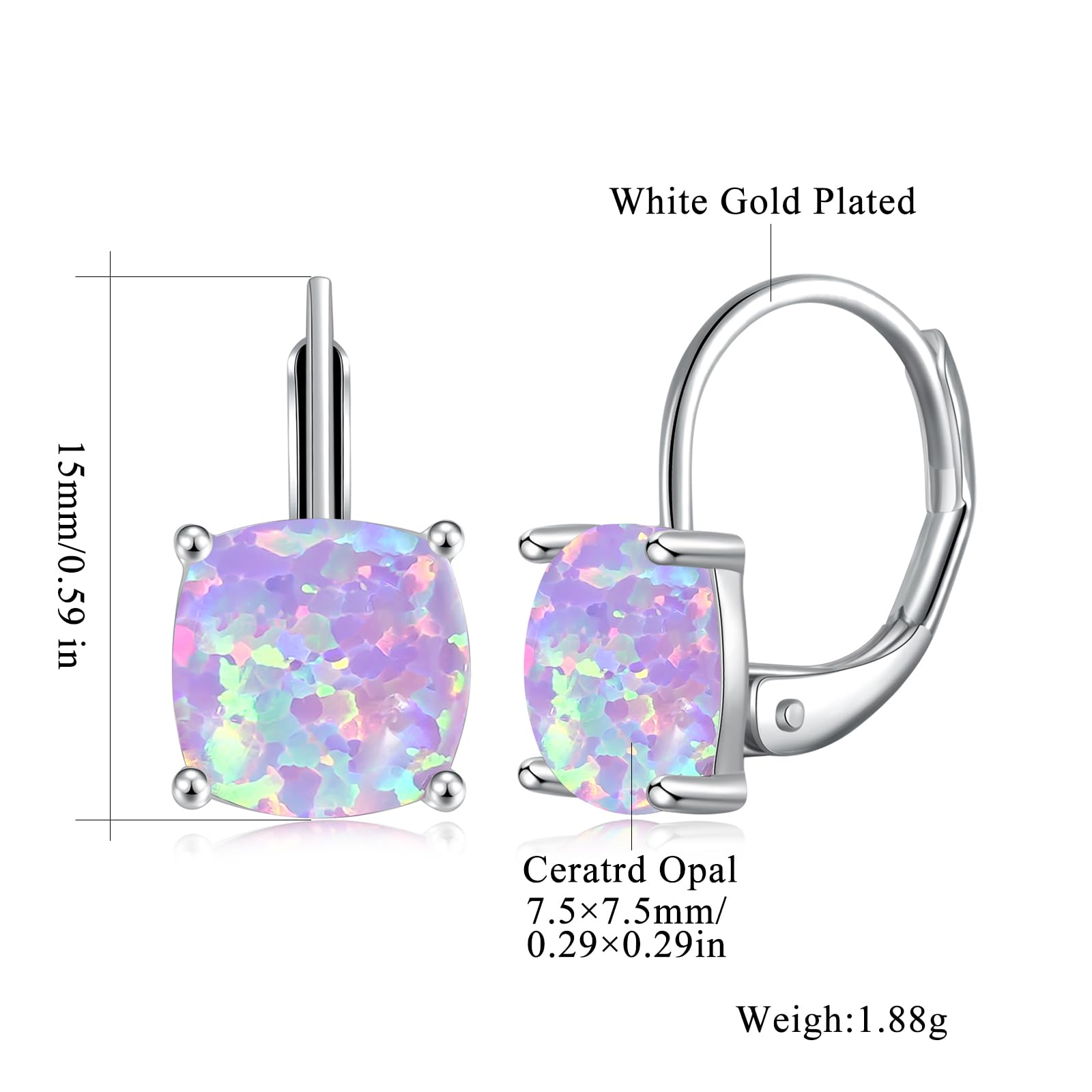 Hypoallergenic 14K Gold Plated Square Opal Leverback Dangle Earrings for Women & Girls - Sensitive Ear Friendly Fashion Jewelry | Perfect for Parties, Weddings & Everyday Wear
