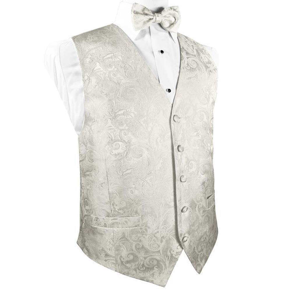Elegant Ivory Paisley Vest with Adjustable Bow Tie | Formal Wedding & Prom Attire for Men | Perfect for Special Occasions & Professional Events