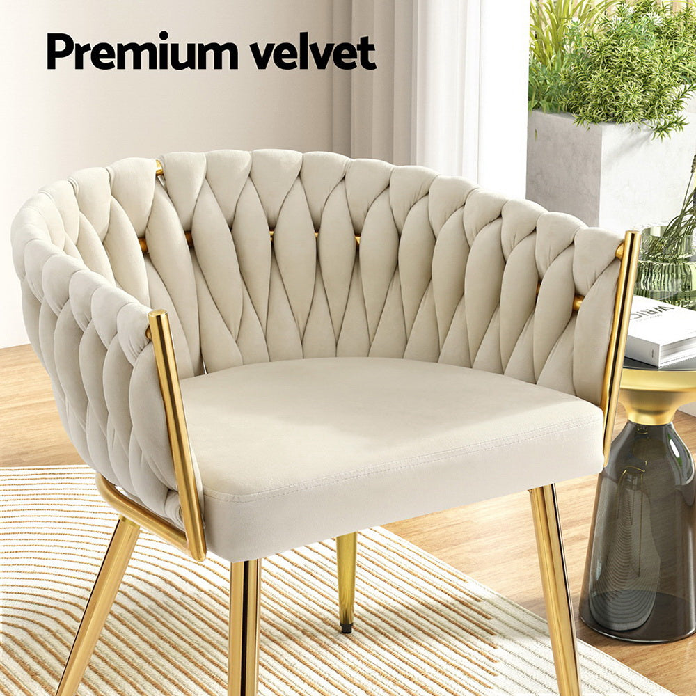 2 Pack Velvet Dining Chairs - Artiss Beige Upholstered Armchairs for Living Room, Bedroom, and Dining Area | Modern Comfortable Seating for Home Decor
