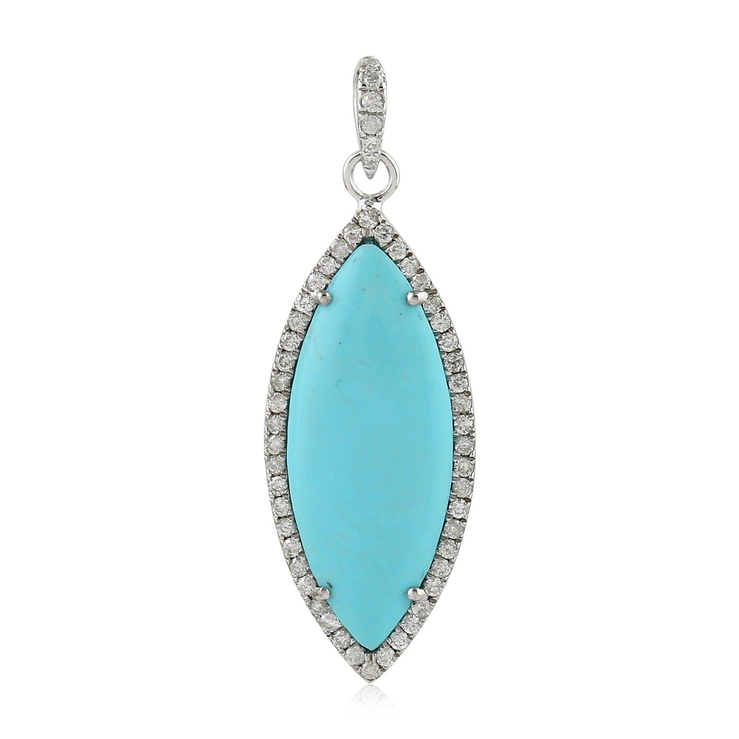 Exquisite Marquise Cut Turquoise & Micro Pave Diamond Pendant in 18K White Gold | Elegant Jewelry Gift for Women | Perfect for Weddings, Anniversaries & Special Occasions