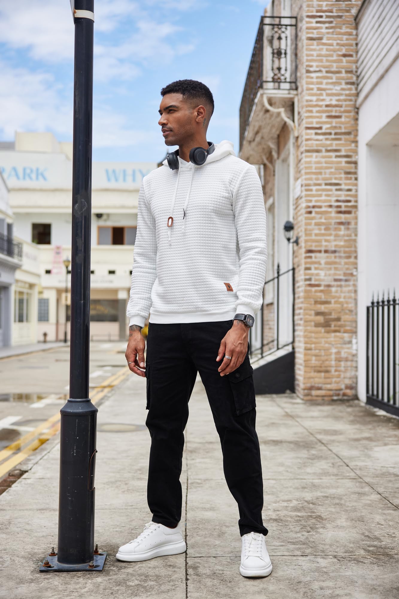 COOFANDY Men's Casual Hooded Sweatshirt - Long Sleeve Waffle Knit Pullover Hoodie with Drawstring for Fall Winter Outdoor Activities and Streetwear Fashion