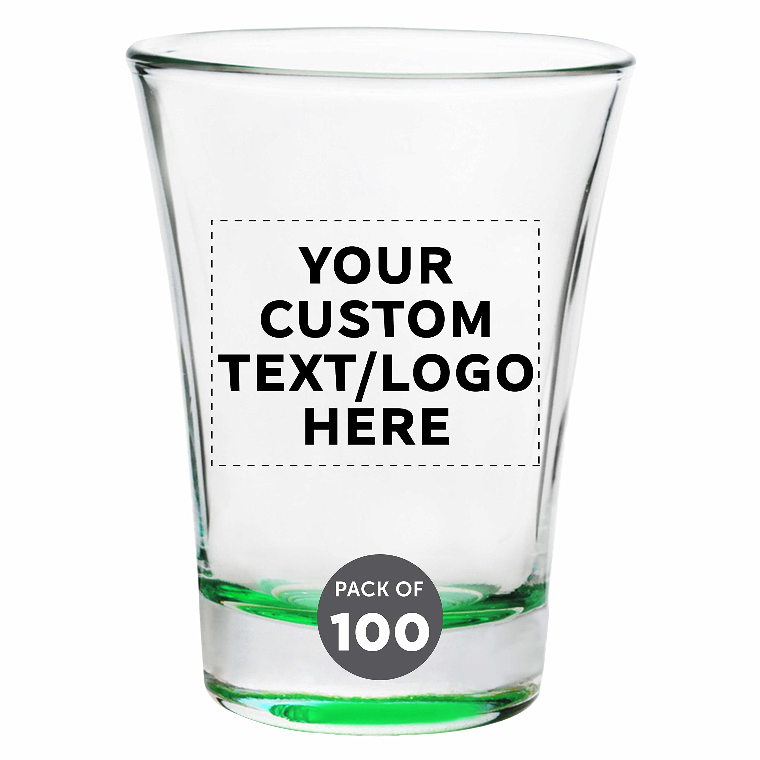 100-Pack Custom 2 oz Shot Glasses Bulk - Personalized Barware for Weddings, Parties & Gifts - Durable Green Drinking Glasses - Perfect for Bachelor Parties, Tailgates & Bar Decor