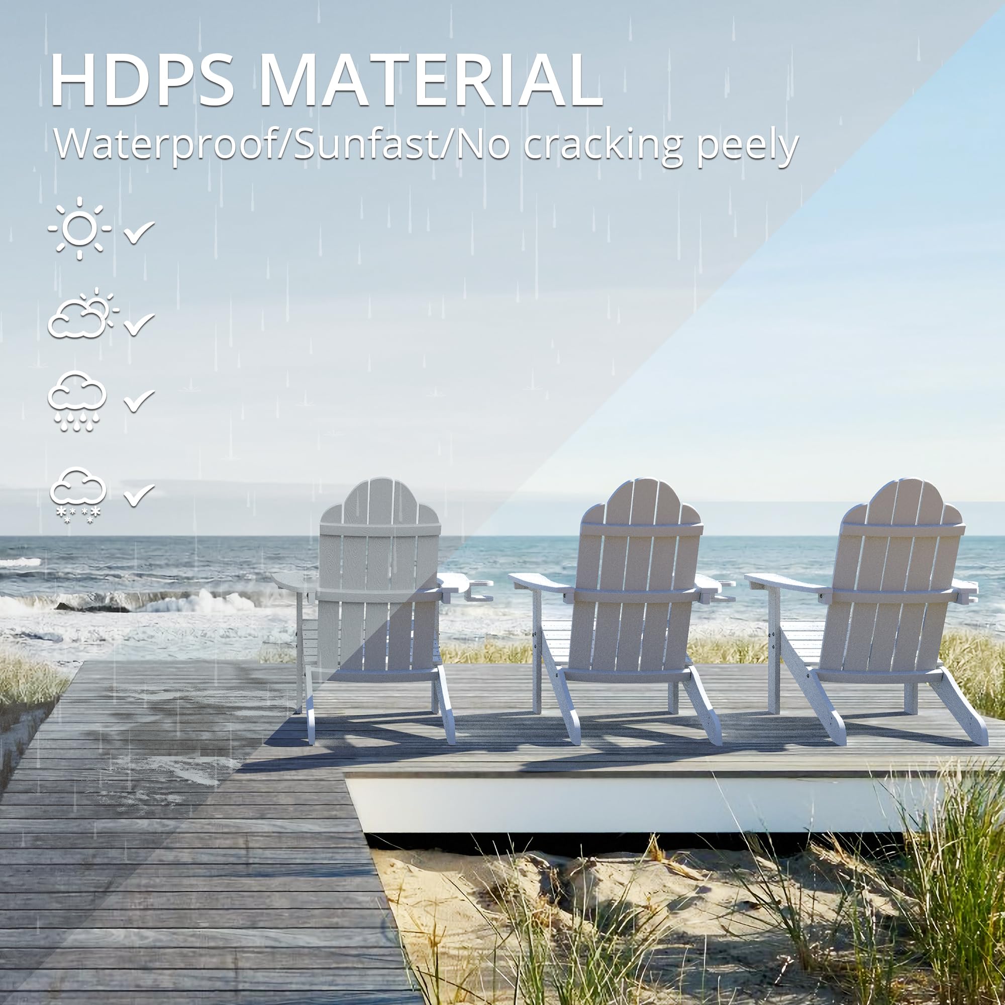 LUE BONA White Poly Adirondack Chairs Set of 2 - 300LBS Capacity Weather-Resistant Outdoor Patio Chairs with Cup Holders for Backyard, Fire Pit, Deck, Garden & Balcony - Perfect for Relaxing, Lounging & Entertaining Guests