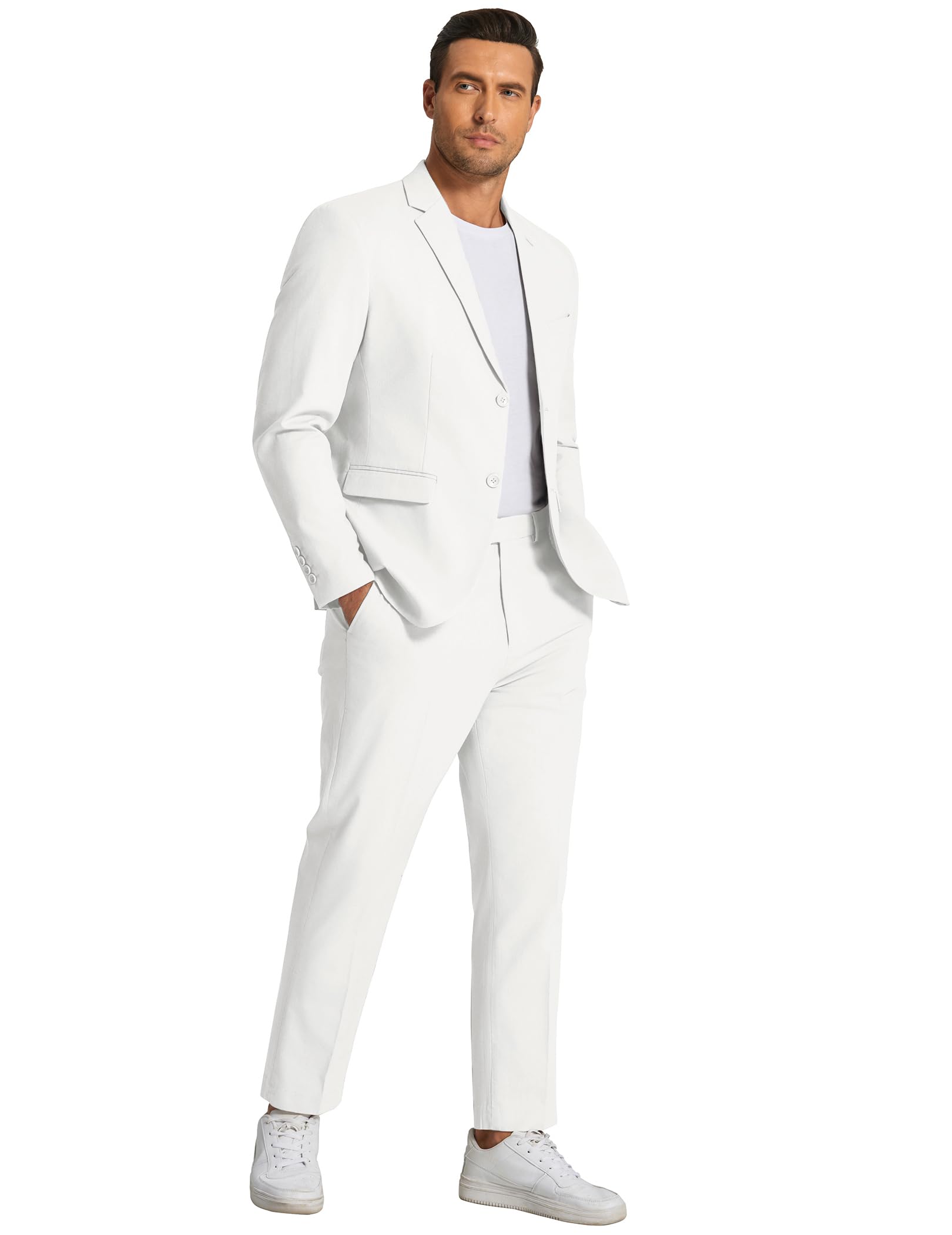 COOFANDY Men's 2-Piece Cotton Linen Suit Set - Lightweight Casual Blazer & Regular Fit Pants for Business, Wedding & Summer Outfits