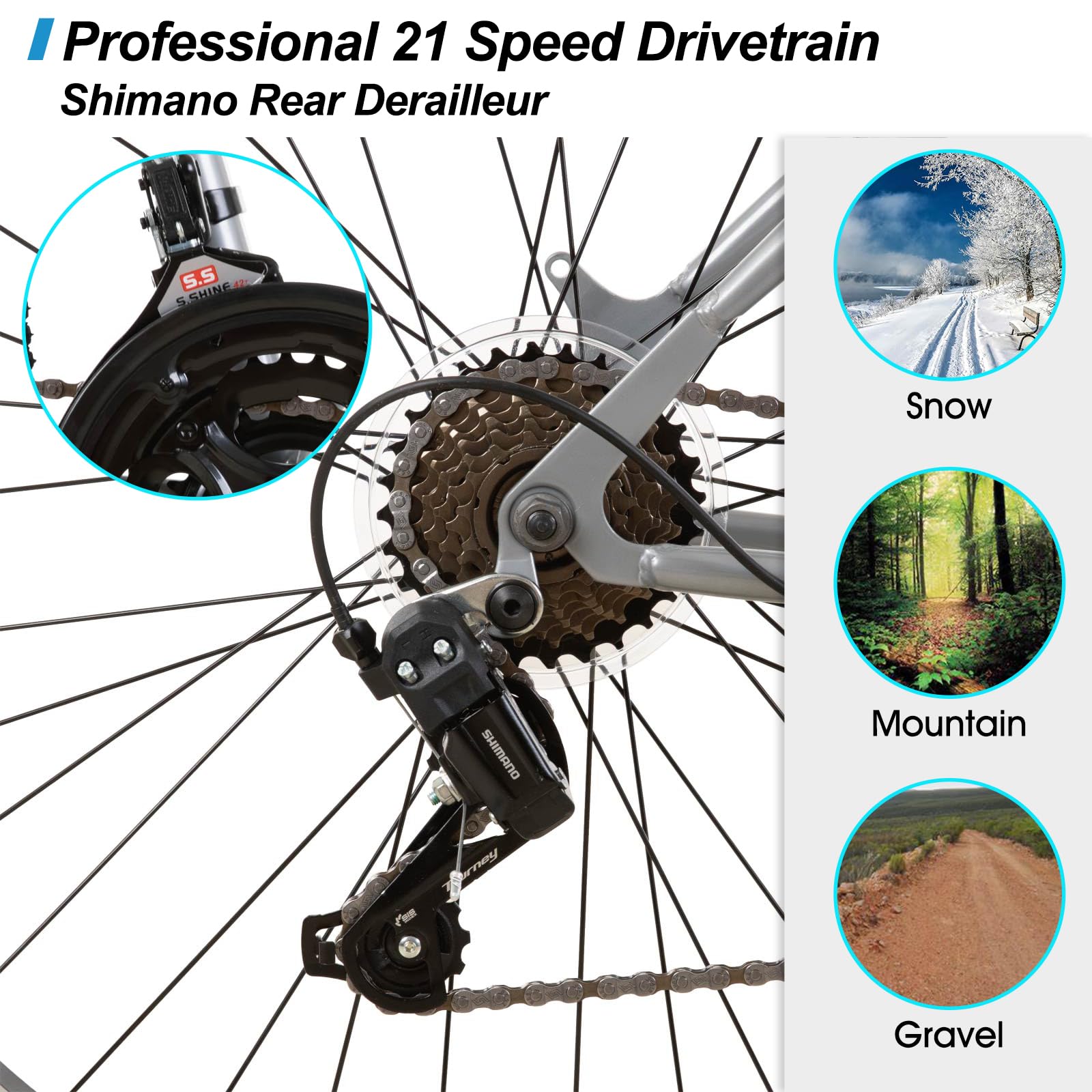 HILAND 26 & 27.5 Inch Mountain Bike for Men & Women - 21-Speed MTB with High-Tensile Steel Frame & V Brake - Adult Hardtail Bicycle for Trail Riding, Commuting & Outdoor Adventures