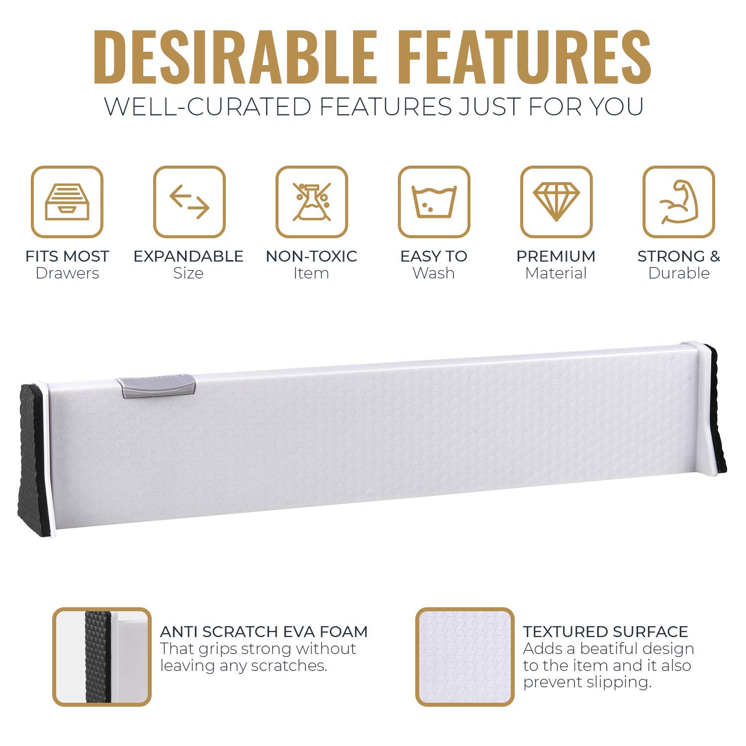 Adjustable Drawer Dividers 8-Pack - Expandable 13-22 Inches, 2.5