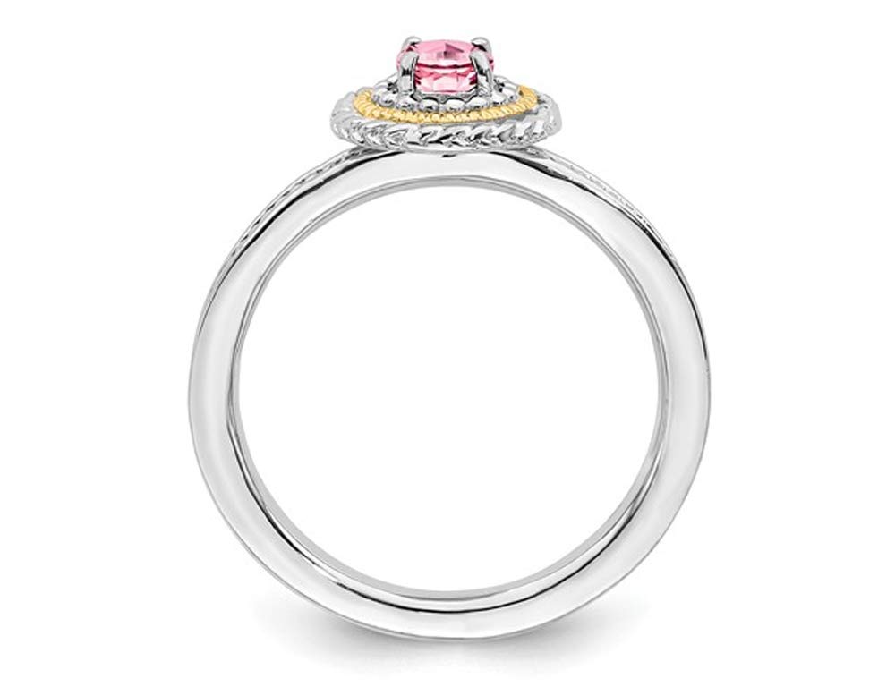 1/4 Carat (ctw) Pink Tourmaline Sterling Silver Ring with 14K Gold Accents - Elegant Jewelry for Women, Perfect for Valentine's Day, Anniversary & Special Occasions
