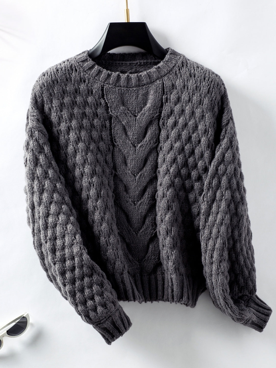 Cozy Cable Knit Round Neck Long Sleeve Sweater for Women - Winter Warm Pullover Casual Tops | Perfect for Office, Date Night & Holiday Outfits