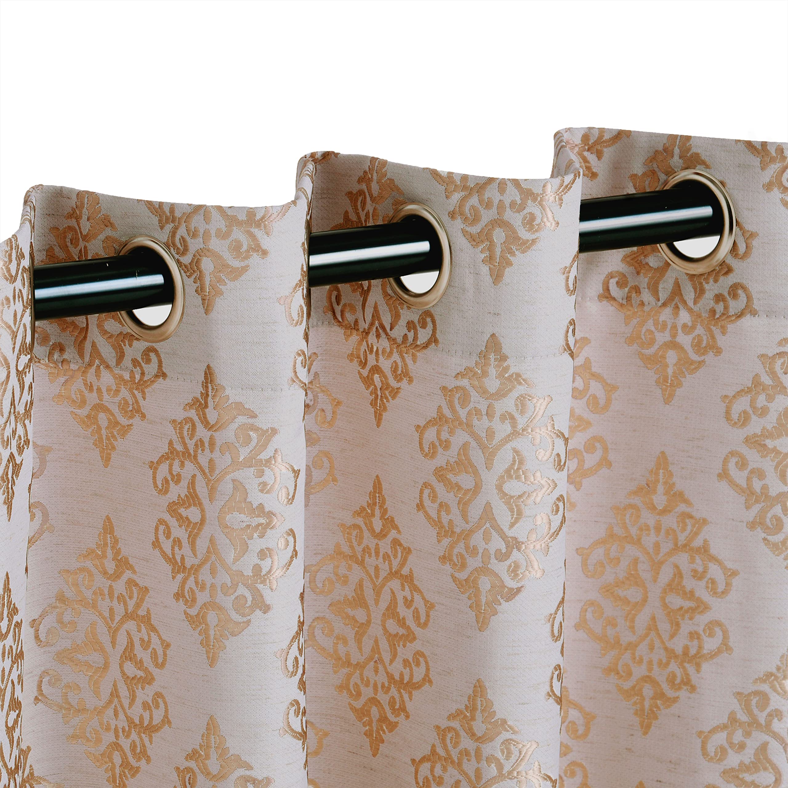 BNM Jacquard Embroidered Curtains Set of 2 - 42x96 Inch Gold Venetian Damask Window Drapes with 6 Grommets for Kitchen, Bedroom, Living Room & Office | Elegant Formal Window Treatments & Home Decor Accents