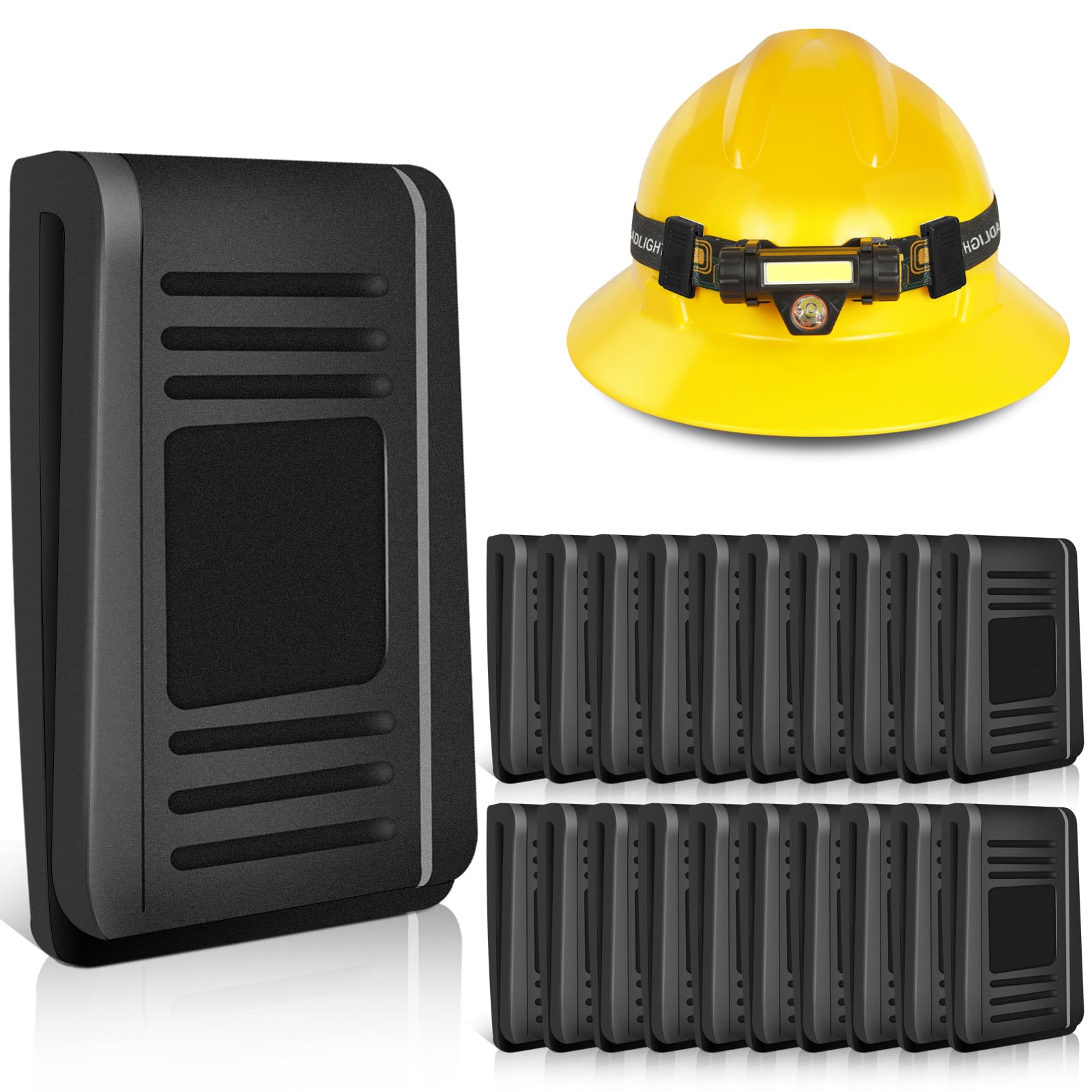 20 Pack Hard Hat Clips for Headlamps - Heavy Duty Hard Hat Light Clips & Retention Strap System - Perfect for Construction, Mining & Safety Work (Eye Protection Straps Included)
