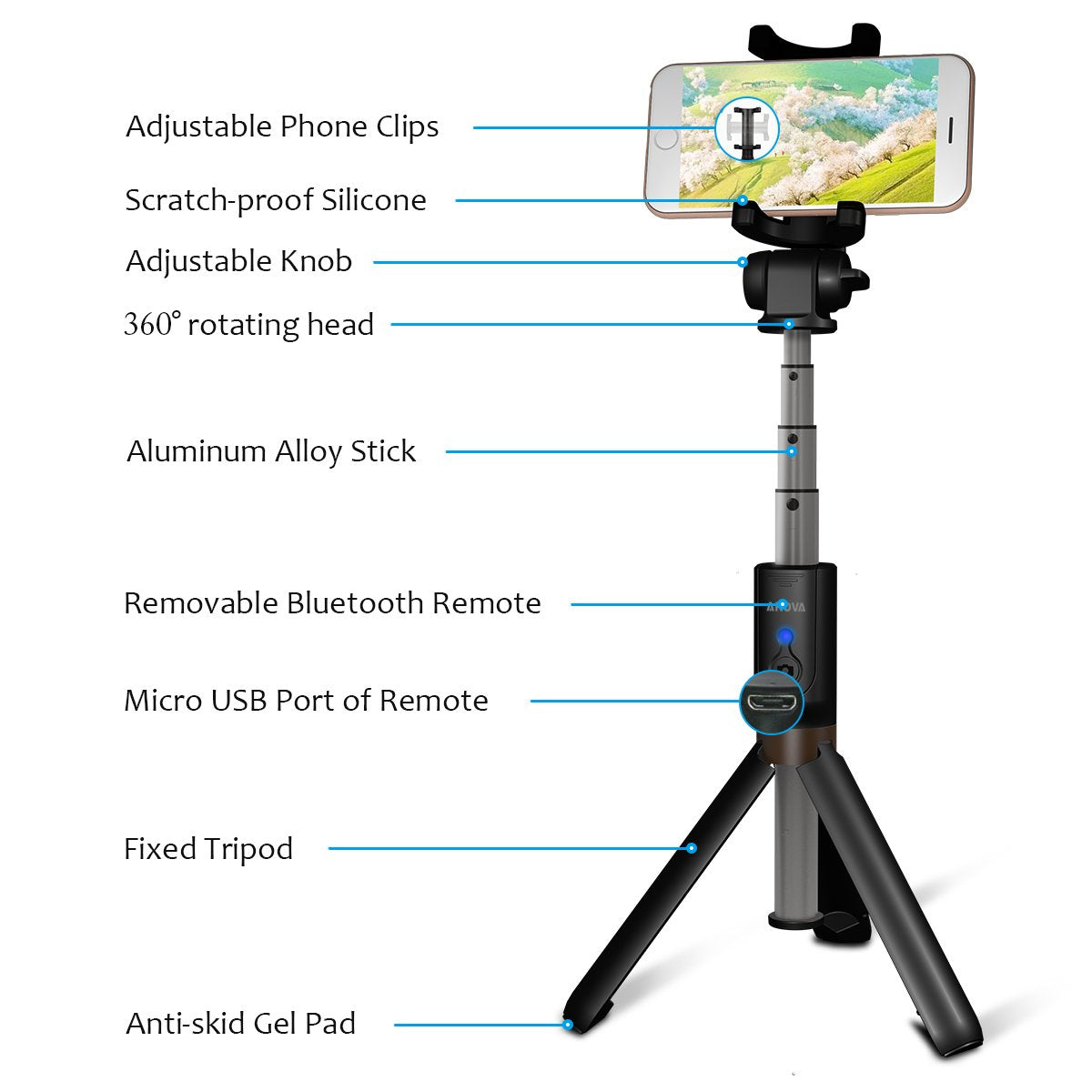 Premium Alloy Selfie Stick with Tripod & Monopod - Lightweight Extendable Phone Stand for Travel, Vlogging, and Group Photos