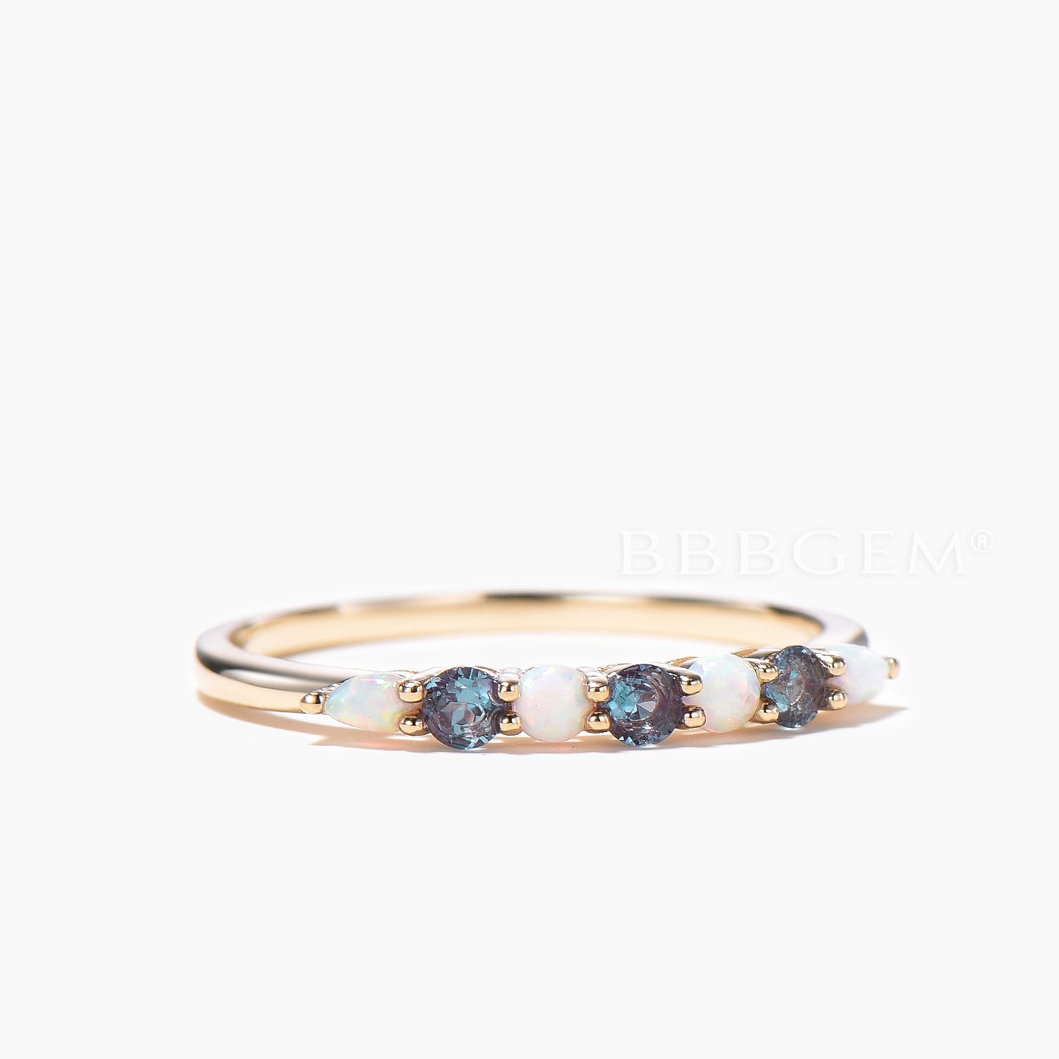 Color Changing Alexandrite & White Opal Mixed Cut Wedding Ring - Eternity Band for Women, Engagement, Anniversary & Bridal Jewelry Gift