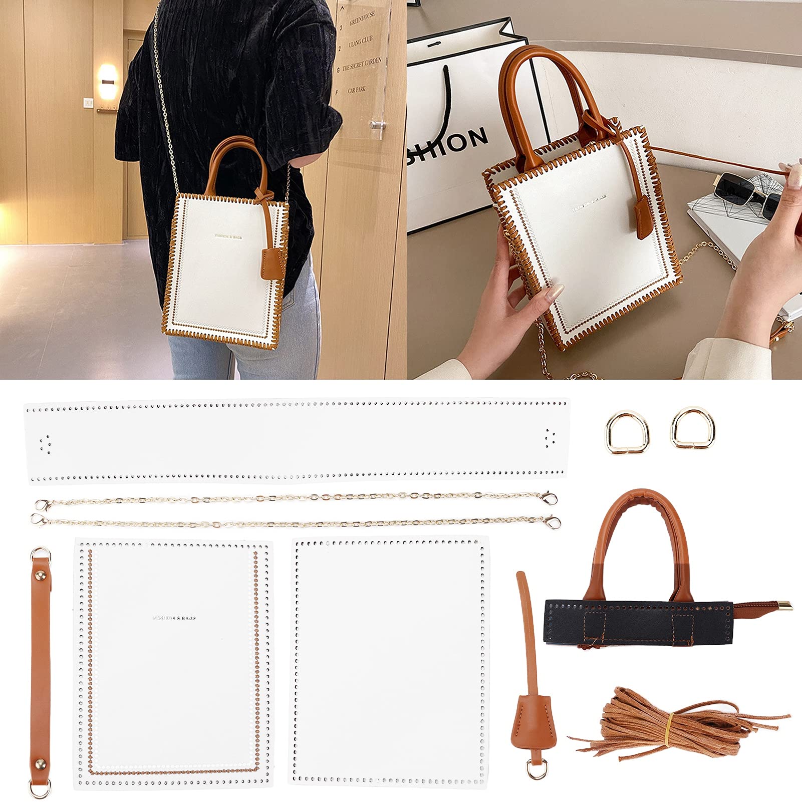 Premium PU Leather Bag Making Kit - DIY Handbag, Purse, Shoulder & Crossbody Bag Crafting Accessories (White) - Perfect for Beginners, Hobbyists & Gift Making