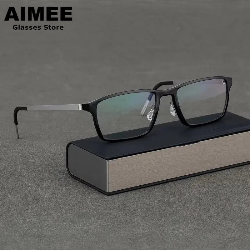 Stylish Aimee Unisex Full Rim Square Titanium Acetate Eyeglasses Frame 1228 - Perfect for Work, Reading & Everyday Fashion