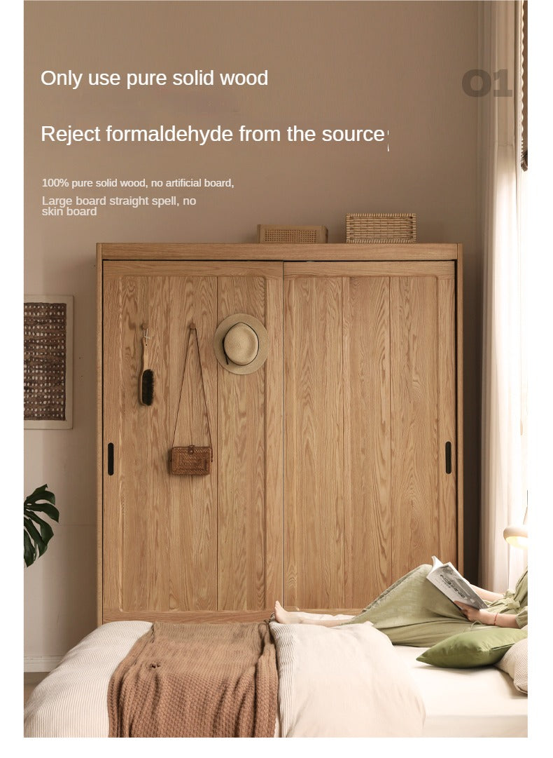 Modern Solid Oak Wood Sliding Door Wardrobe - Durable & Stylish Closet Organizer for Bedroom, Living Room, and Office Storage