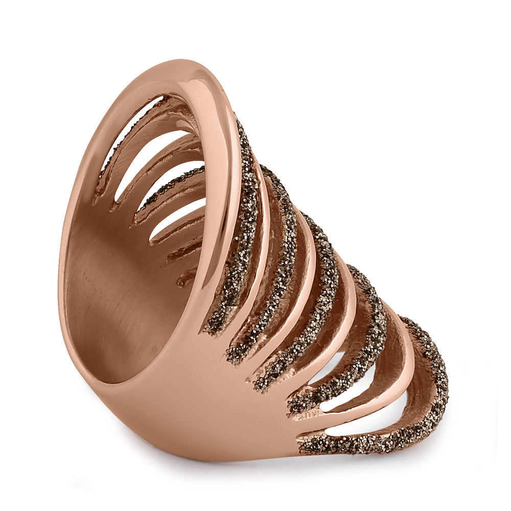 Elegant Stainless Steel Rose Gold Plated Ring with Brown Stardust Accent - Perfect for Weddings, Anniversaries & Everyday Fashion Jewelry